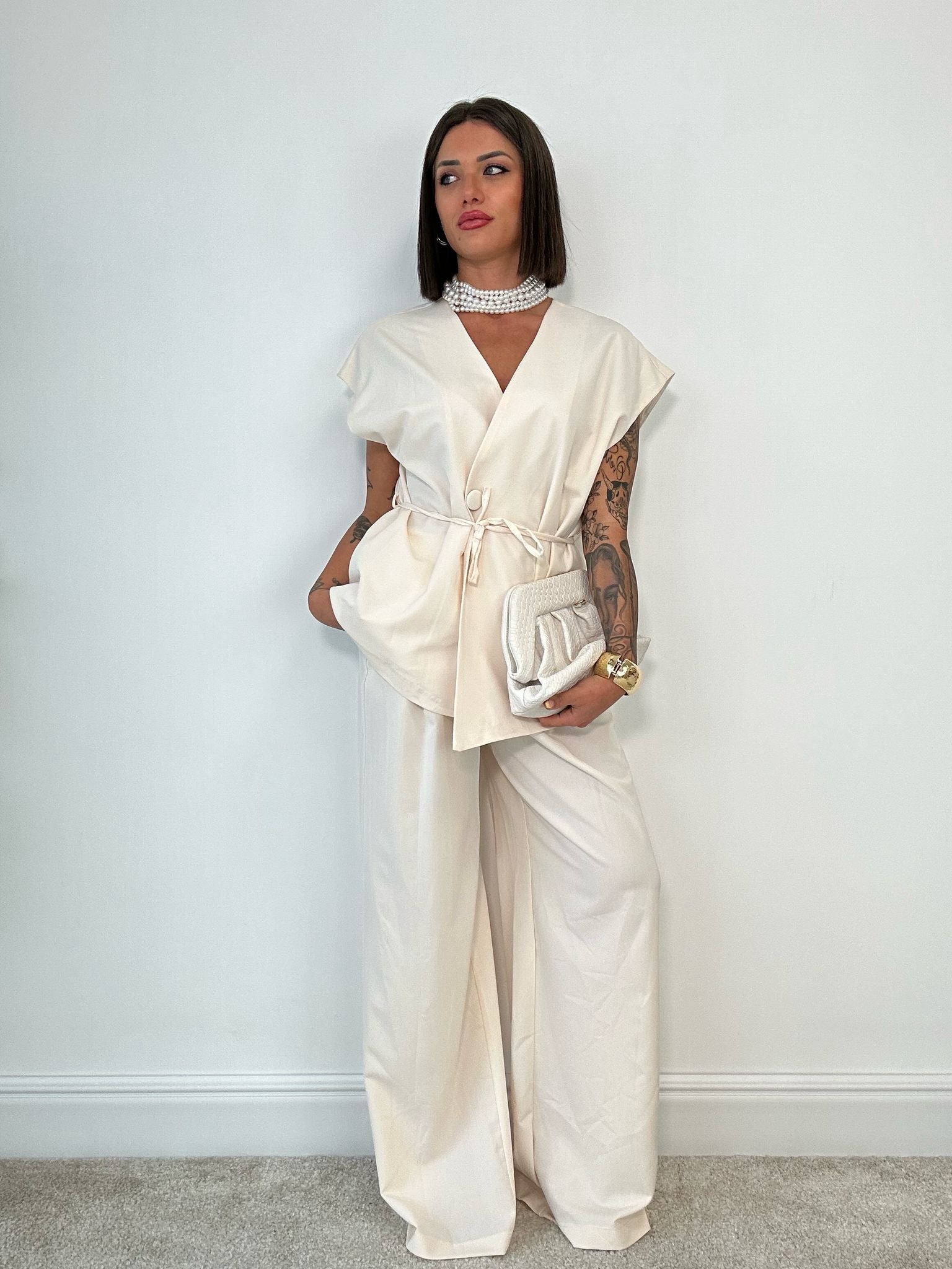 Coordinato Malaga (Giacca Smanicata+ Pantalone) Panna