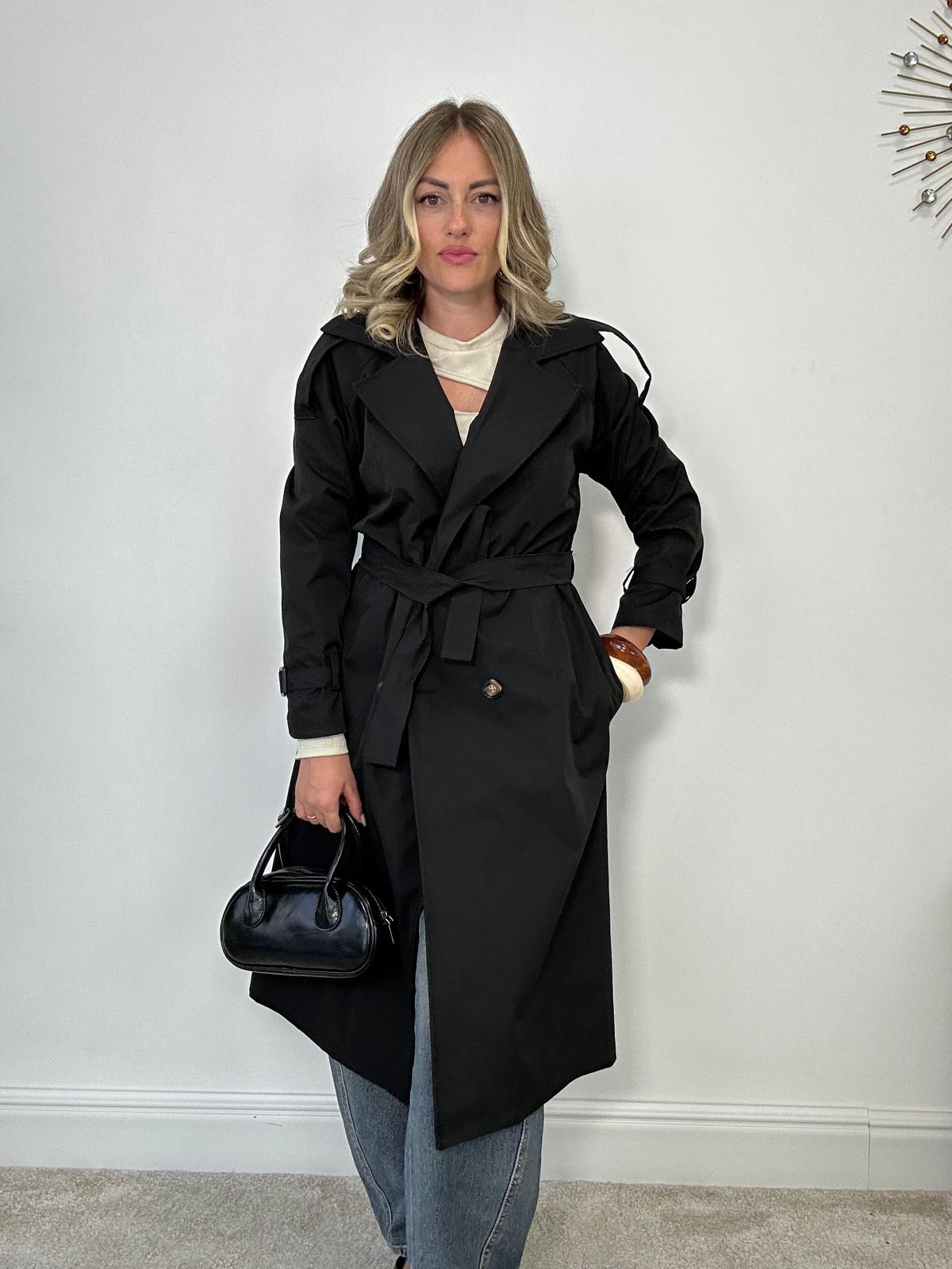 Trench con cintura - Nero