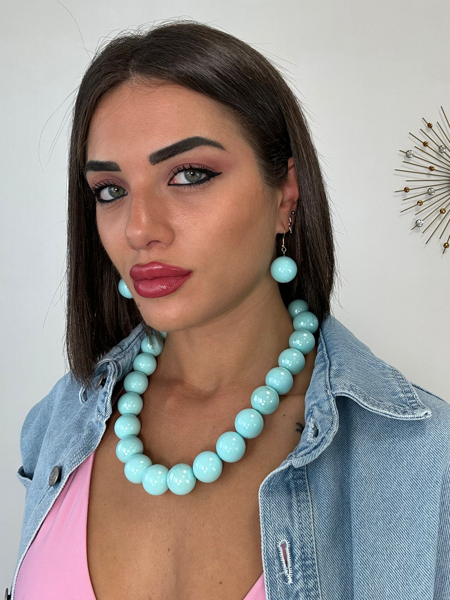 Collana + Orecchini a sfere - Azzurro