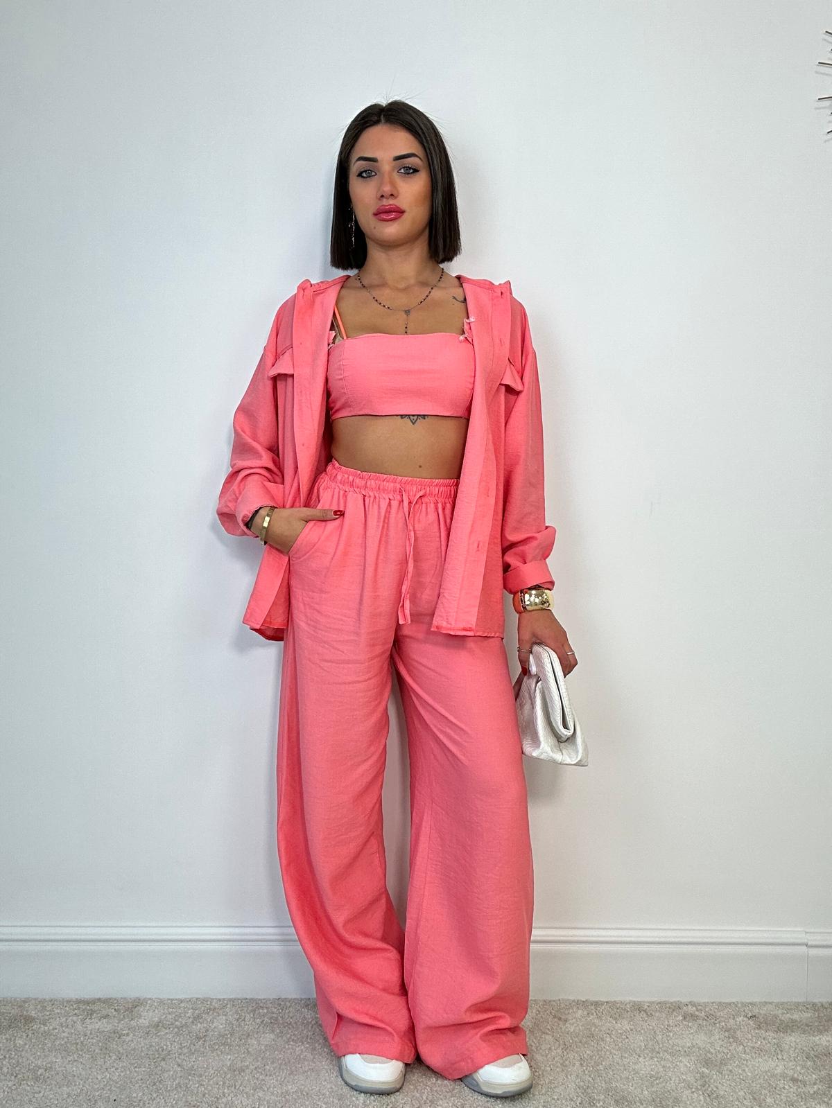 Coordinato Palma (Camicia + Top + Pantalone) Salmone
