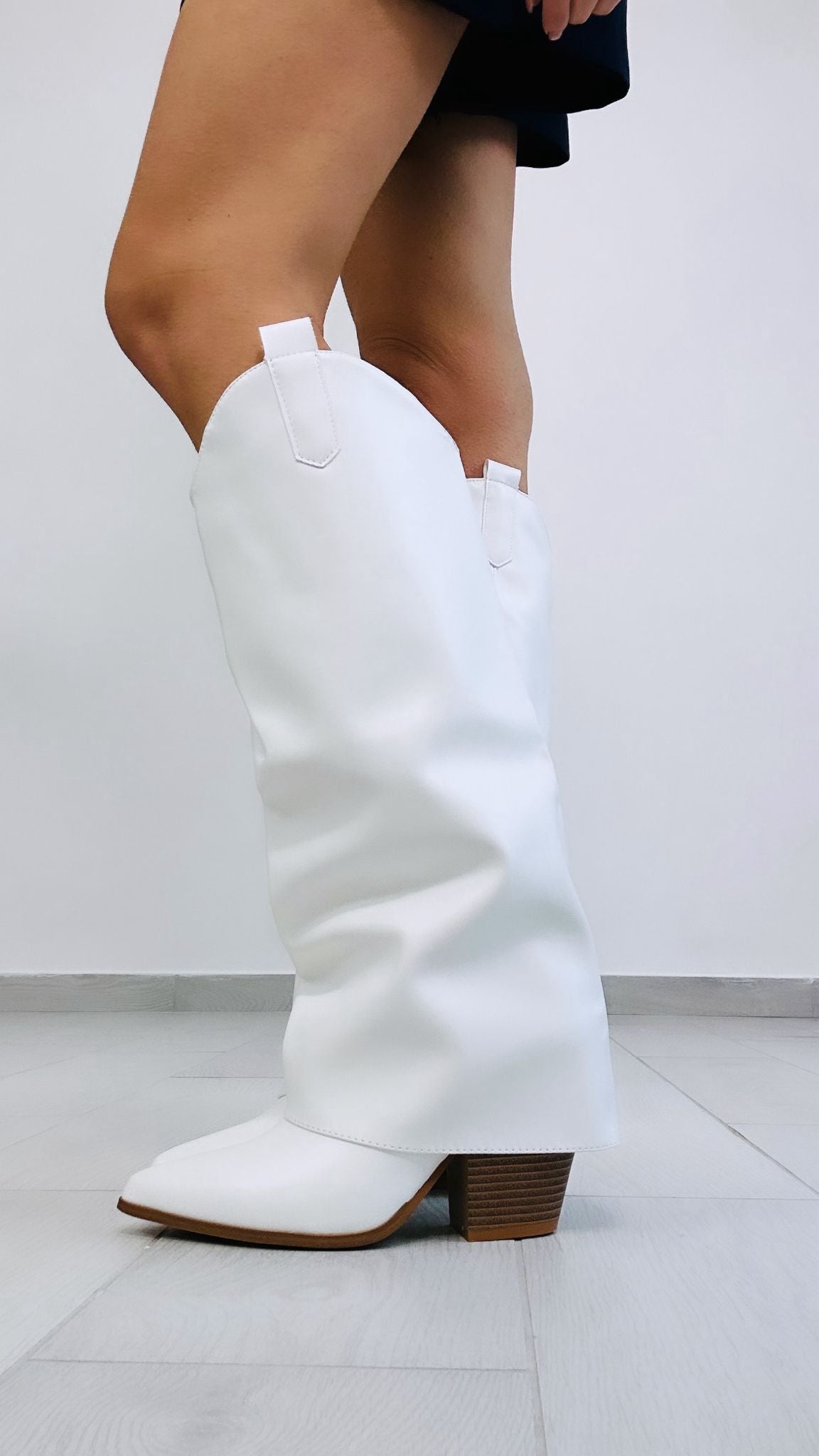 Botte à talon effet cuir - Blanc