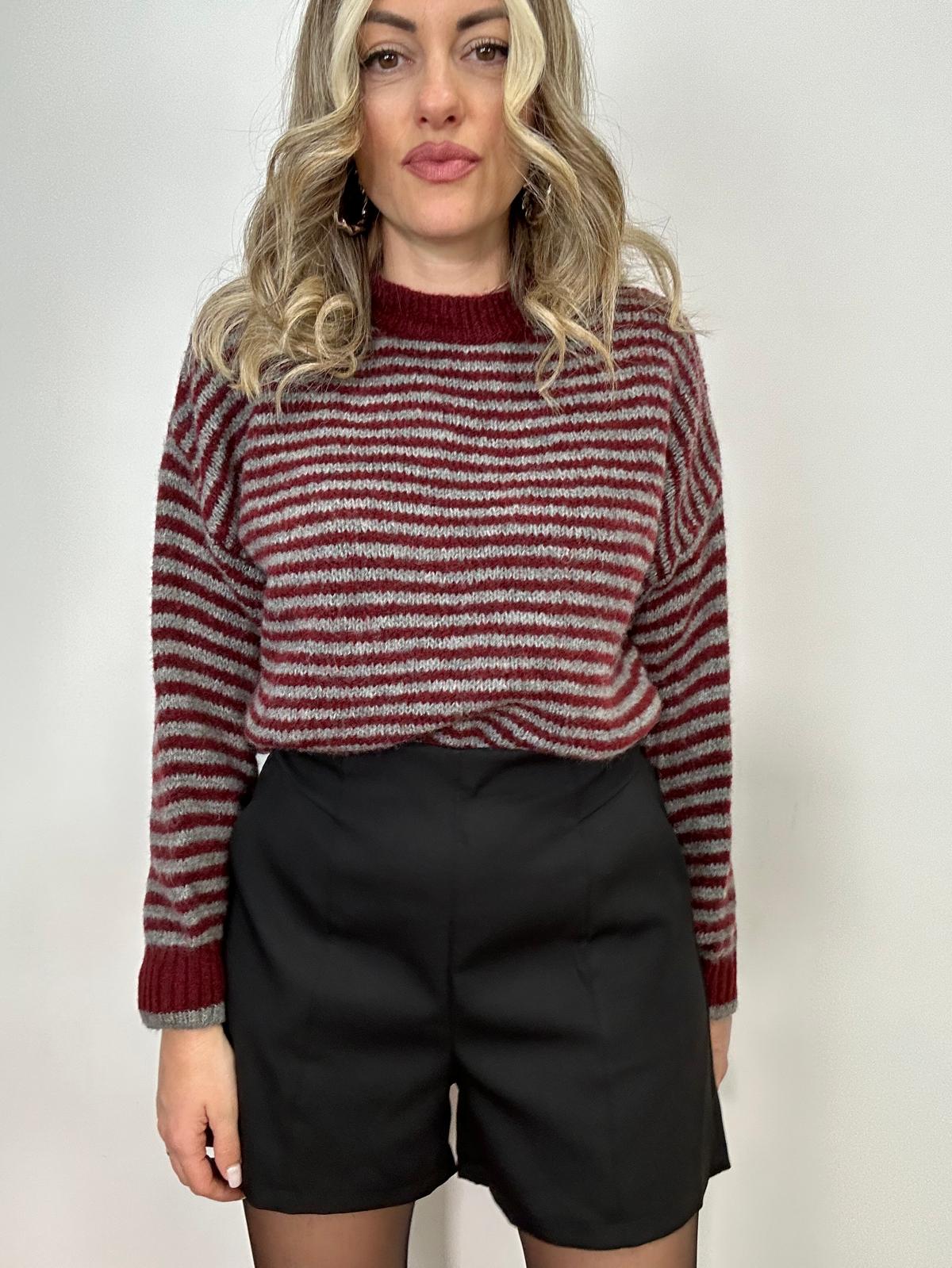 Maglione A3279 - Bordeaux e Grigio