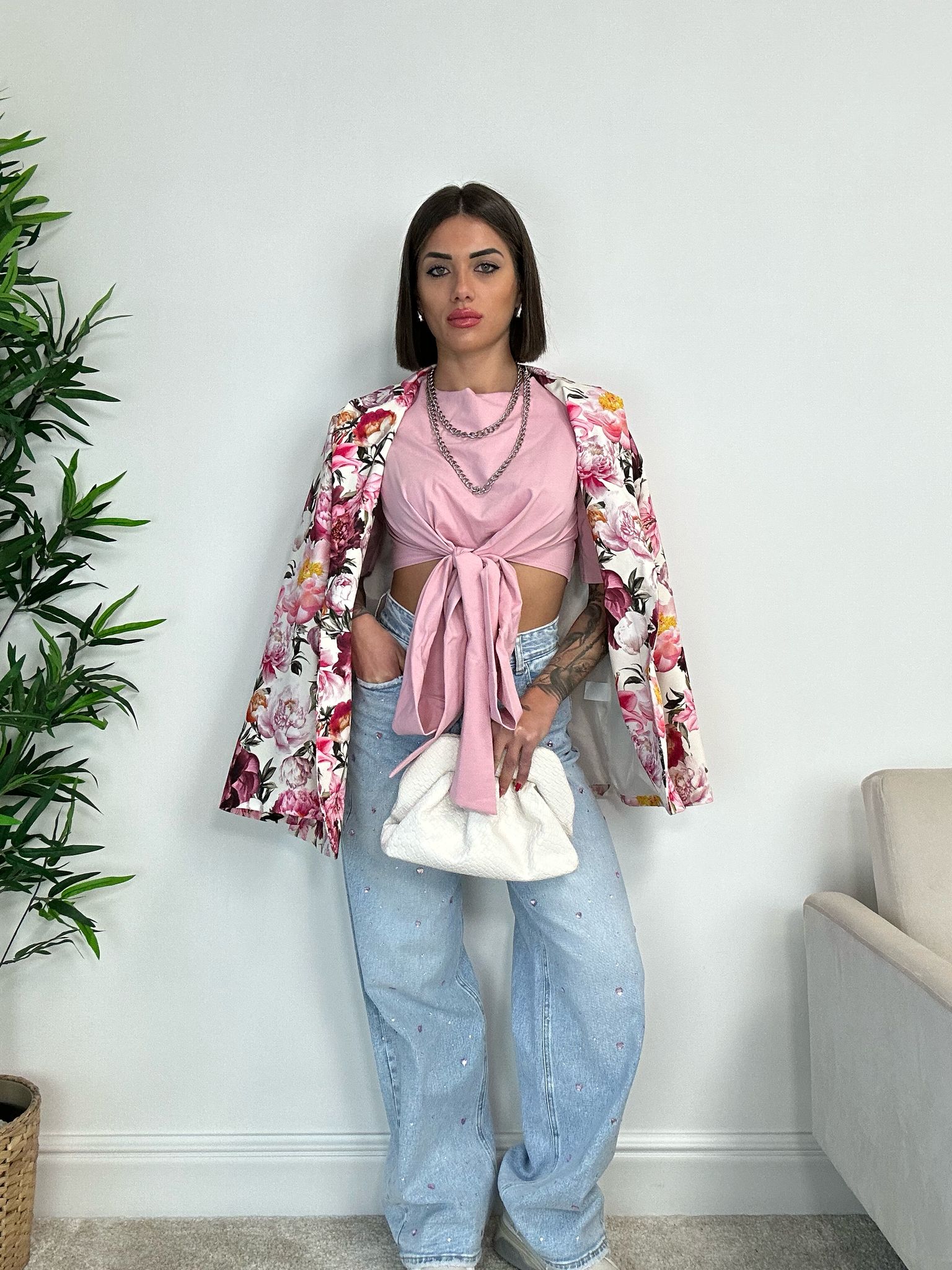 T-shirt Crop con lacci - Rosa
