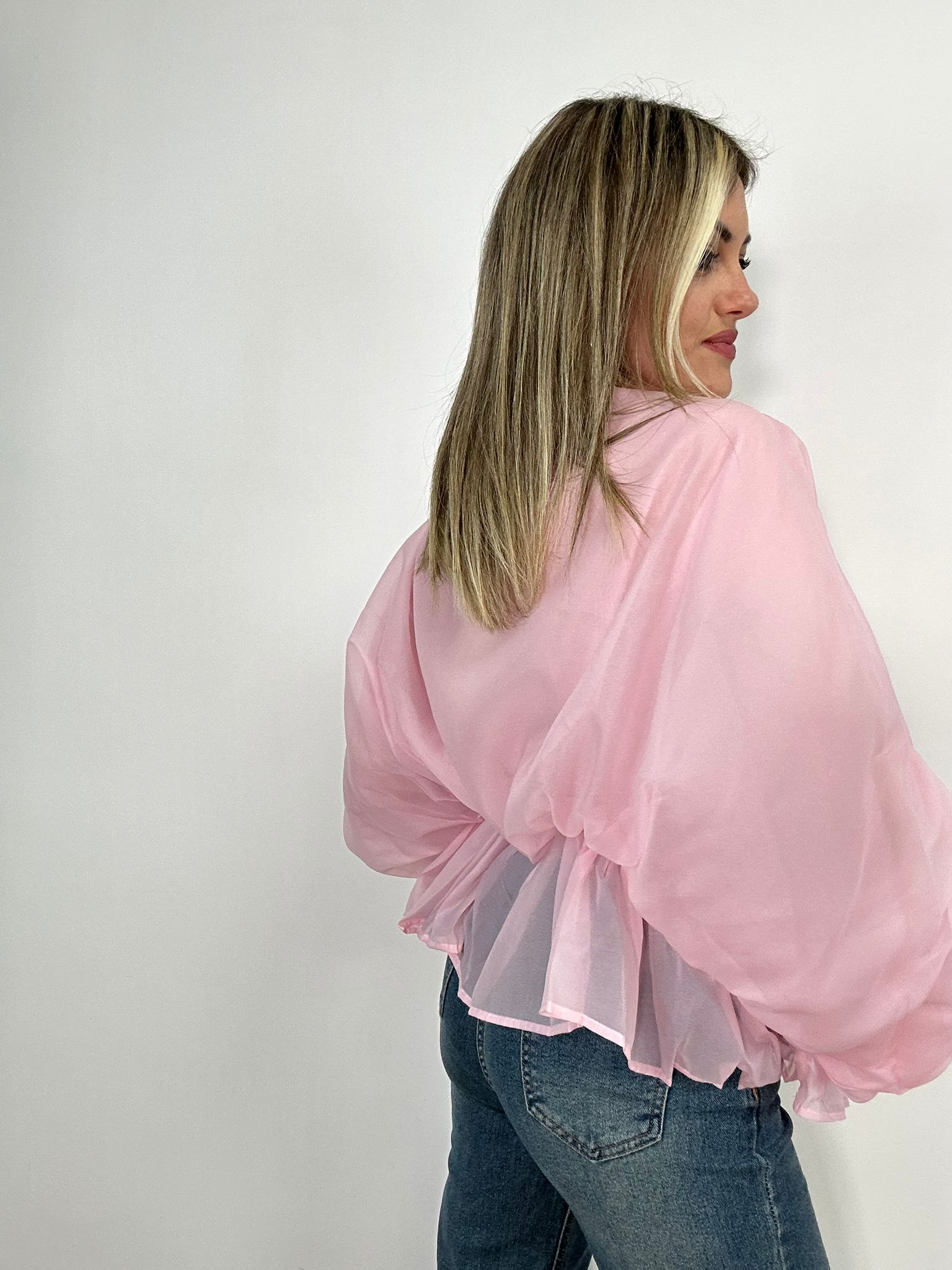 Bluse mit Schleife und Rüsche - Rosa