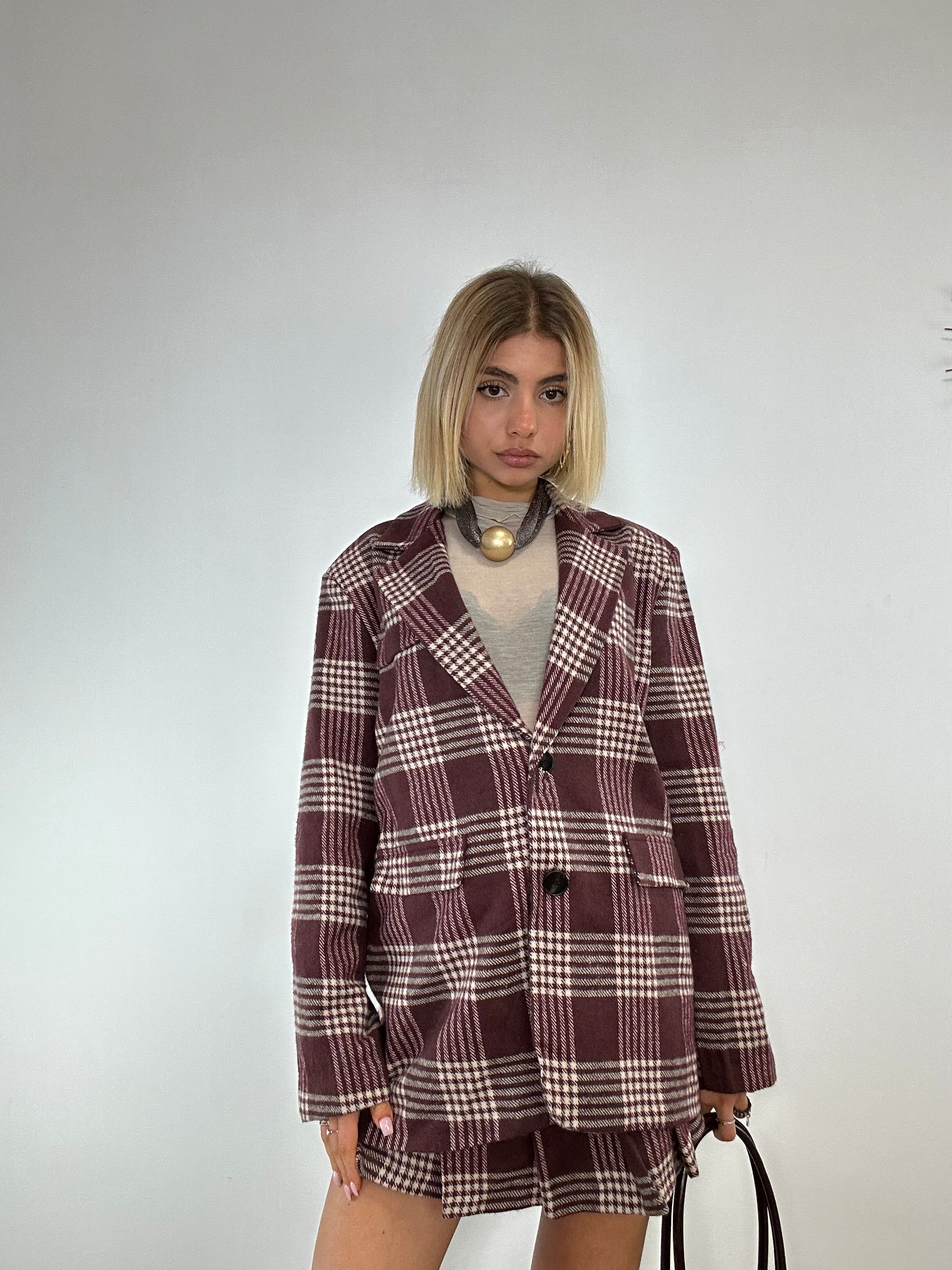 Blazer a quadri 25752 - bordeaux e panna