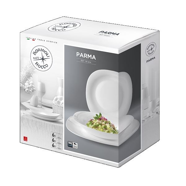 Servizio piatti bormioli da 18pz Parma quadrato  - Bianco