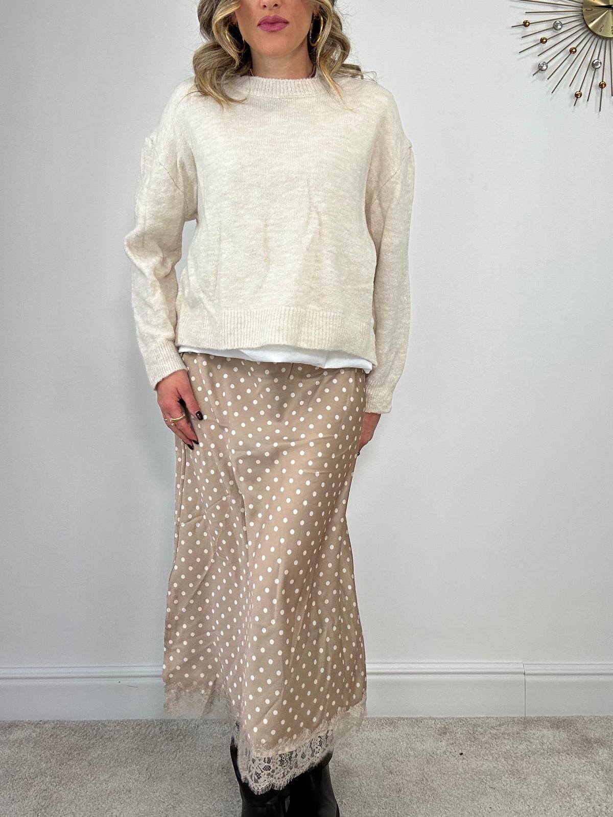 Gonna a pois con ricamo 7932 - Beige