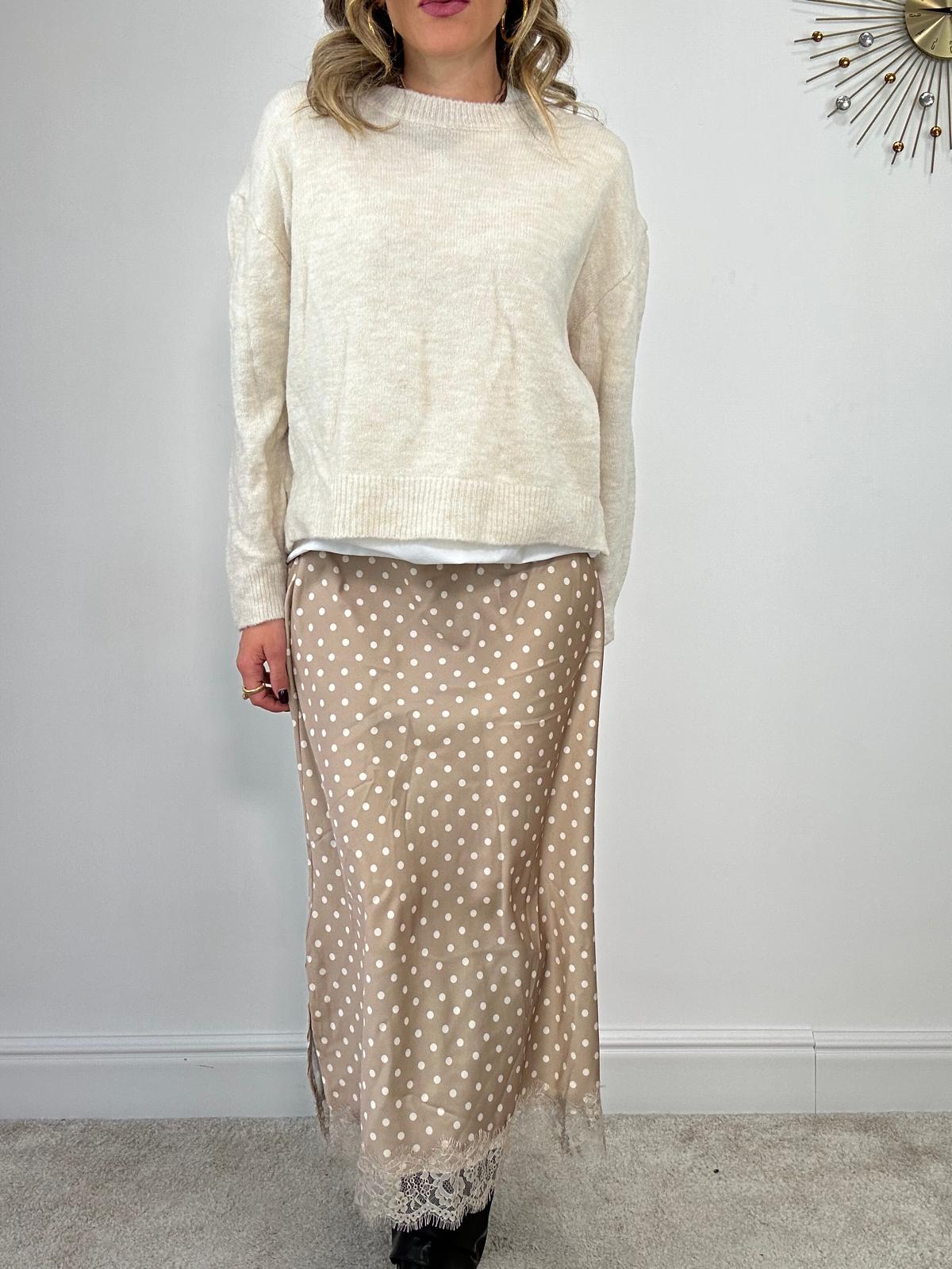 Gonna a pois con ricamo 7932 - Beige