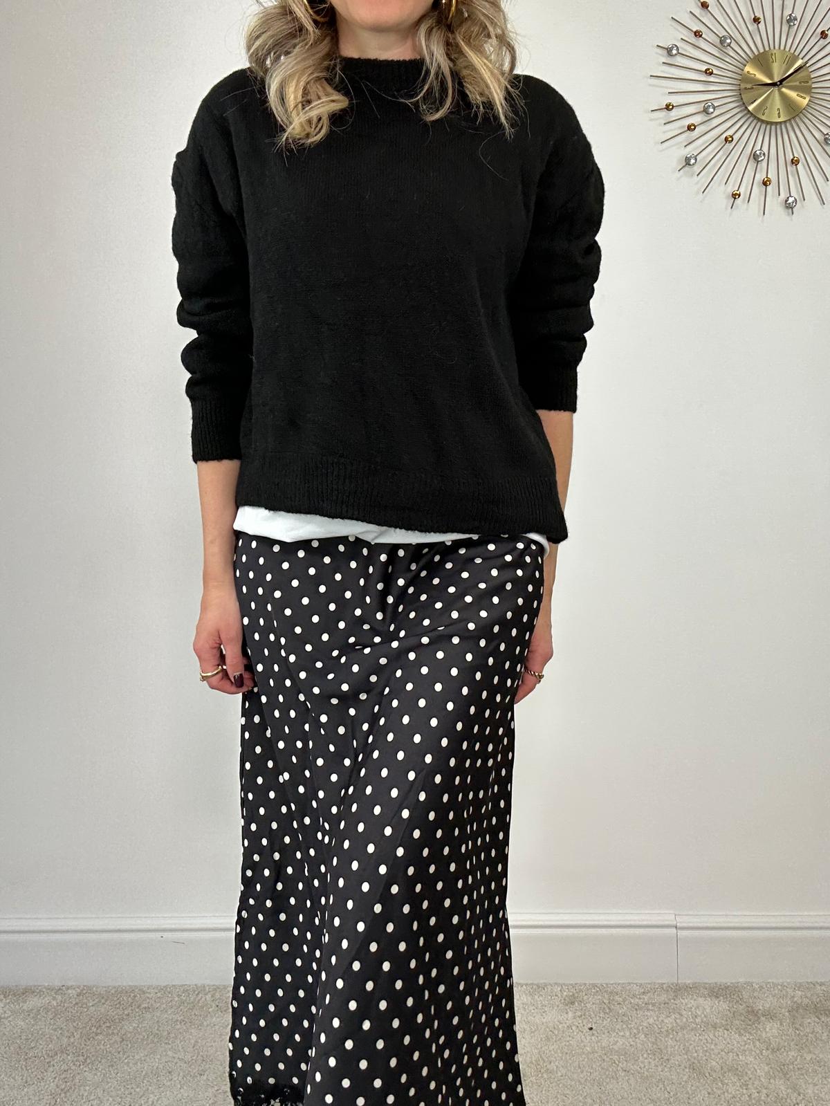 Gonna a pois con ricamo 7932 - Nero