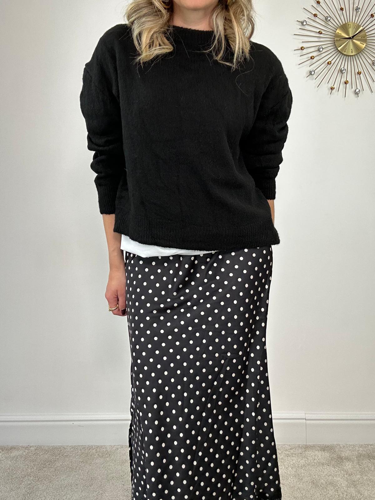 Gonna a pois con ricamo 7932 - Nero