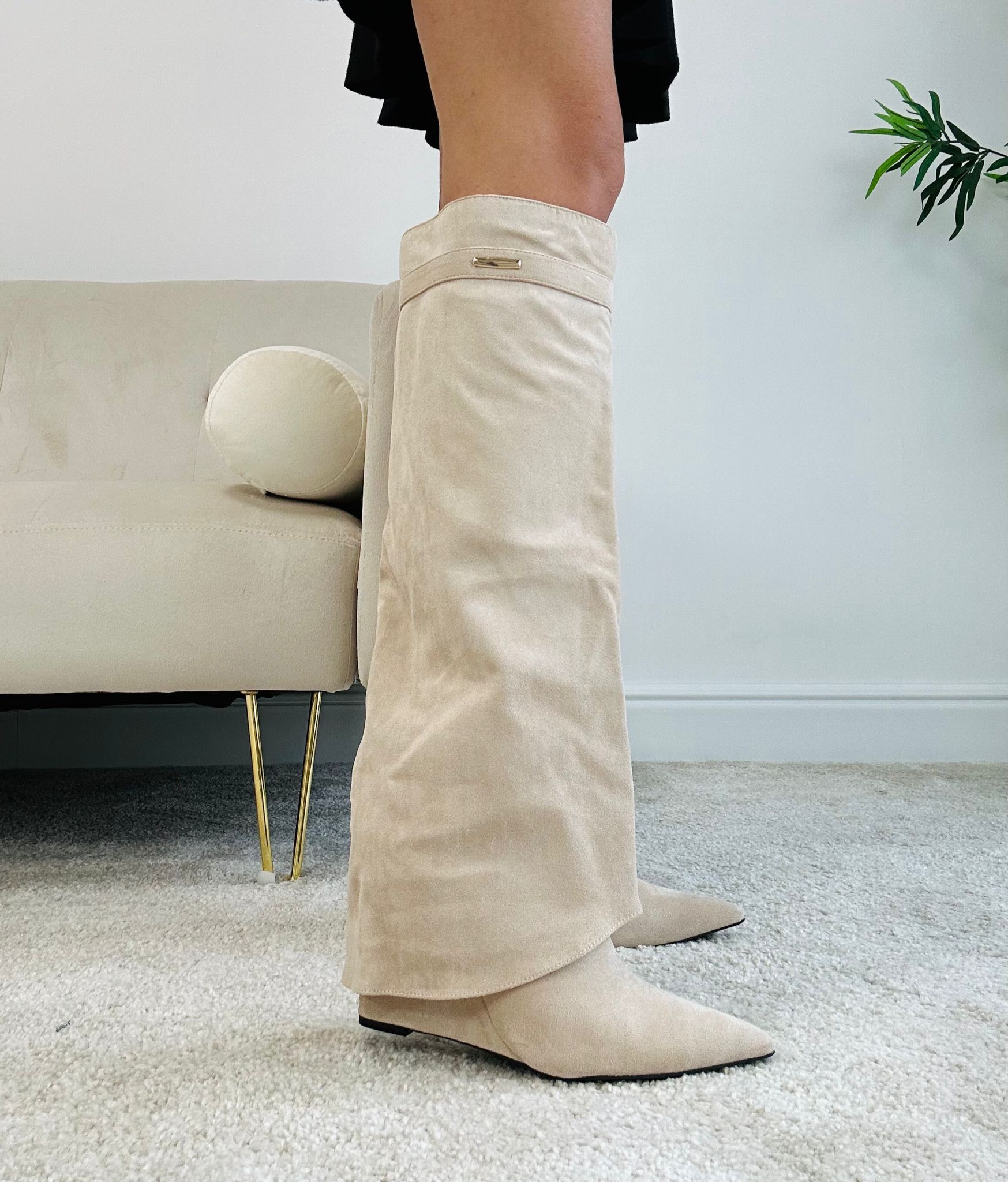 Stivale effetto camoscio - Beige