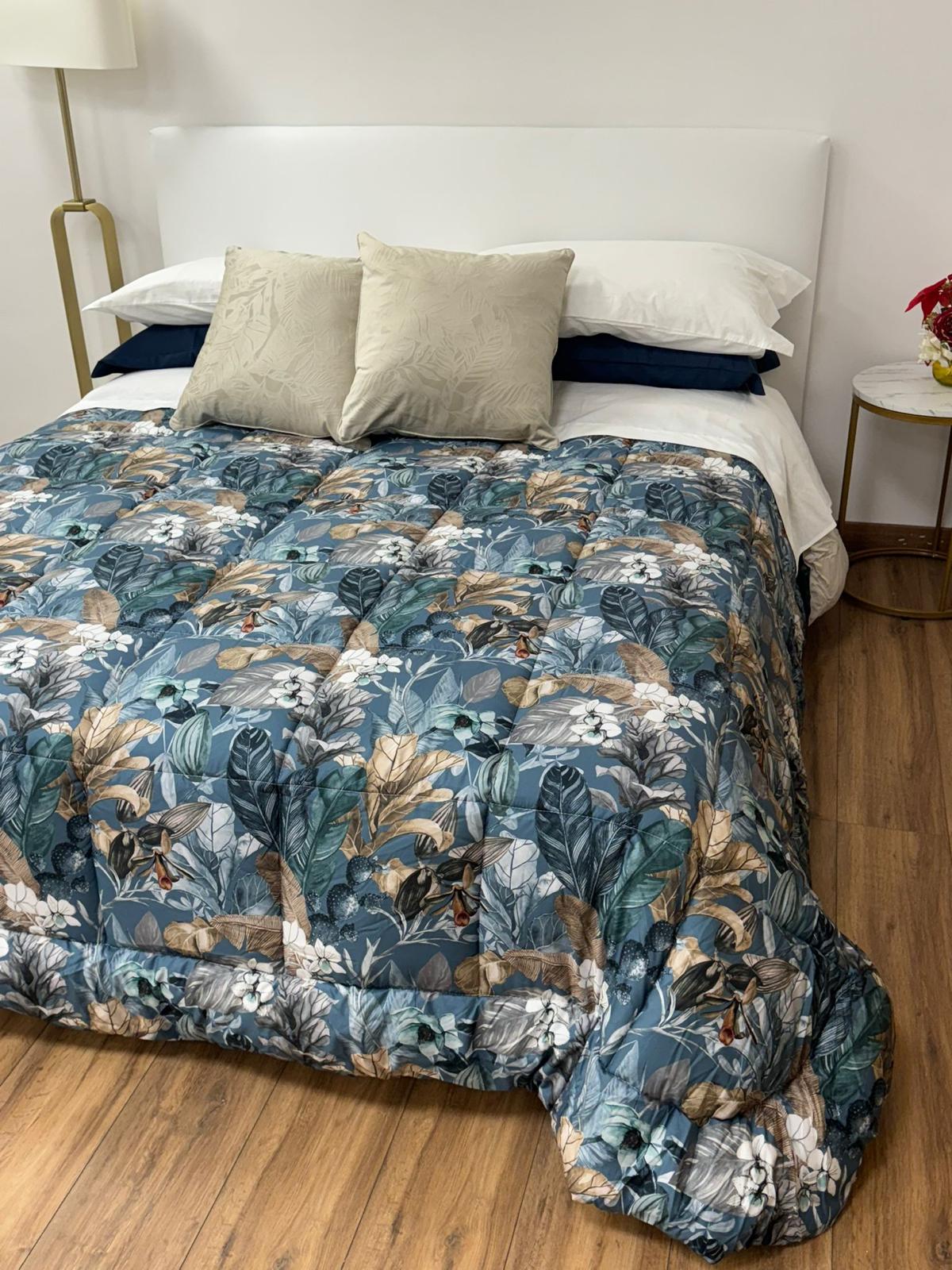 Trapunta matrimoniale Floreal in velluto - Ottanio