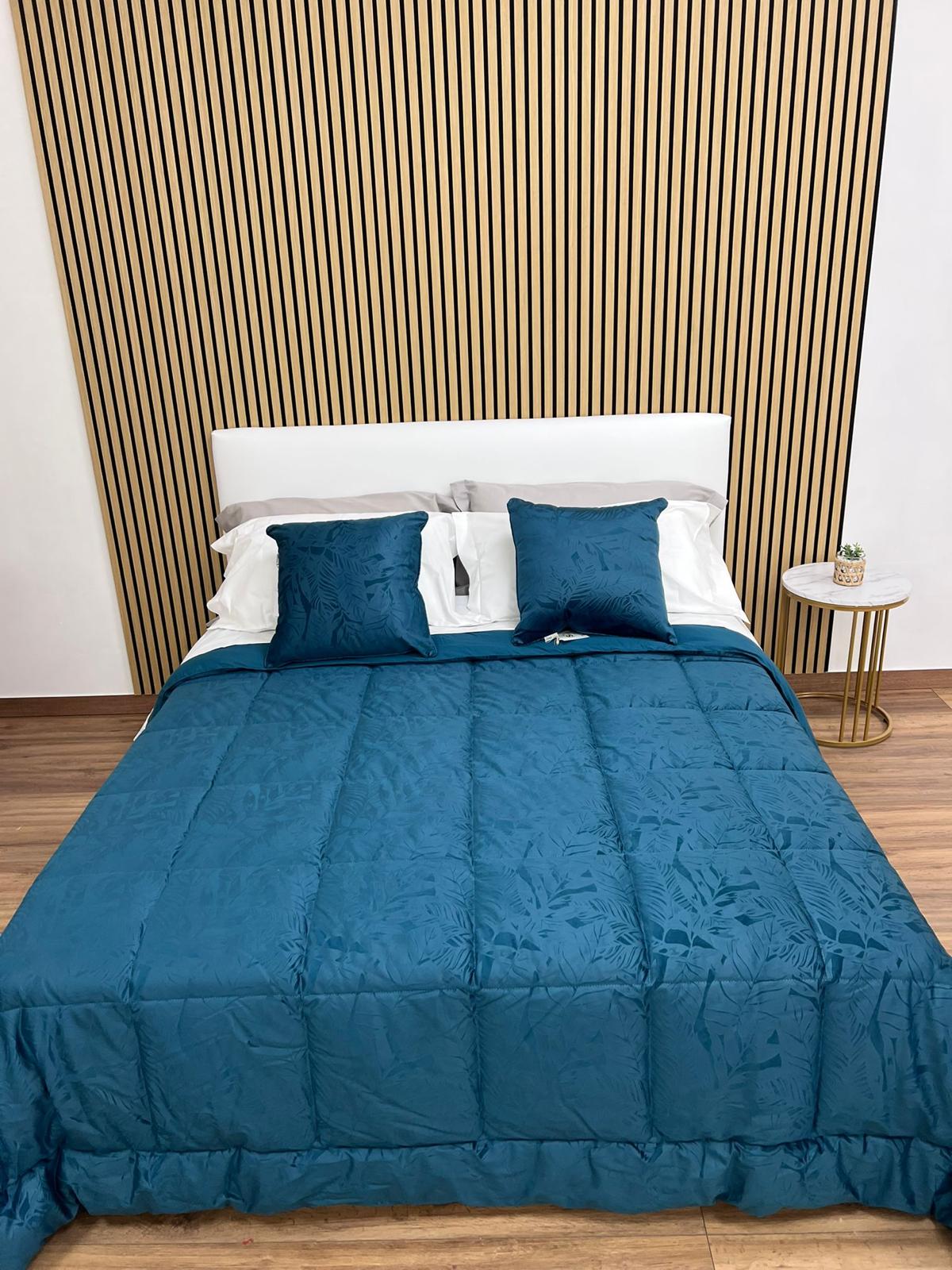 Trapunta matrimoniale in velluto Jacquard Jungle - Petrolio