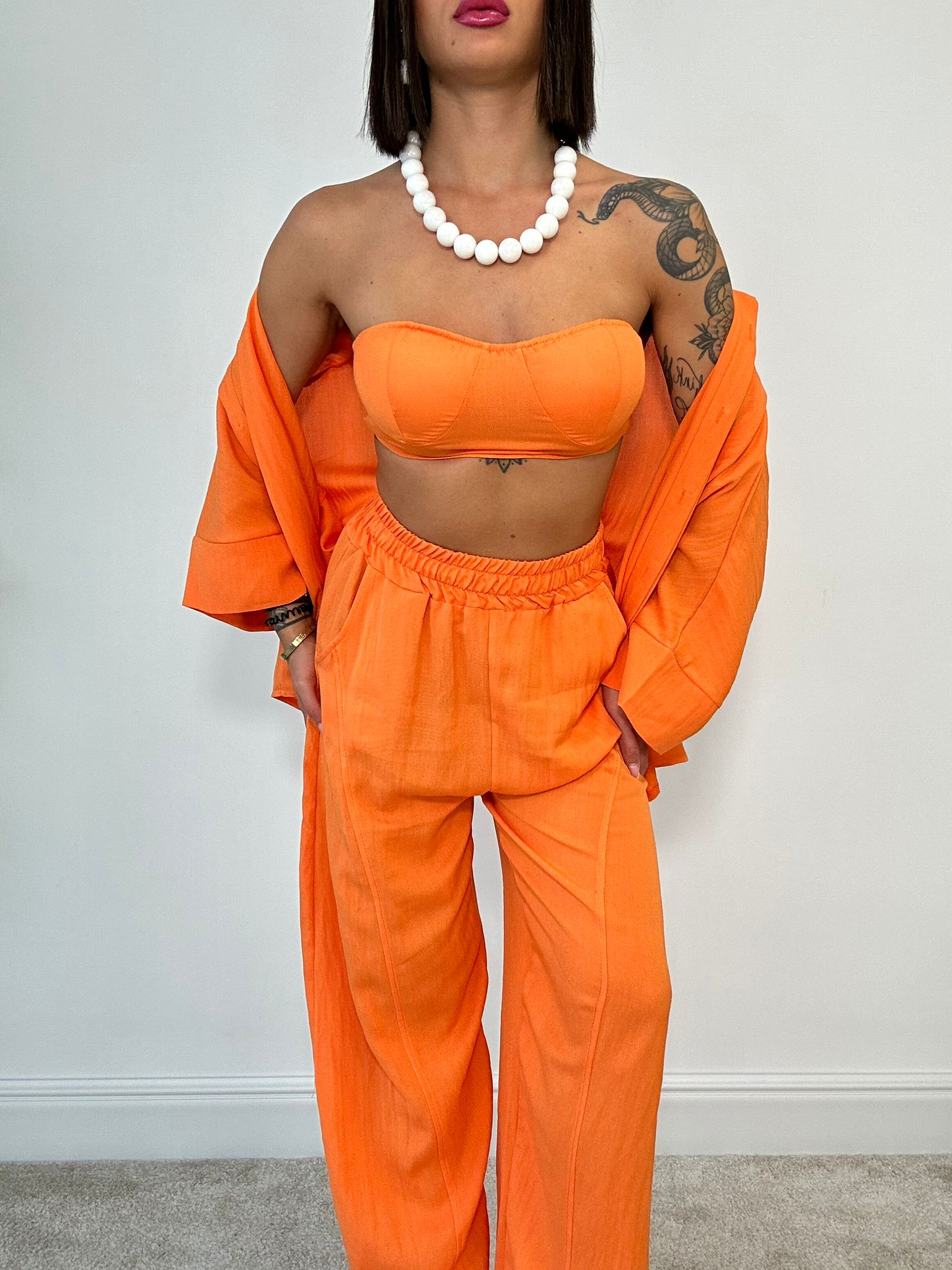 Coordinato Miami (Camicia + Top + Pantalone) Arancio