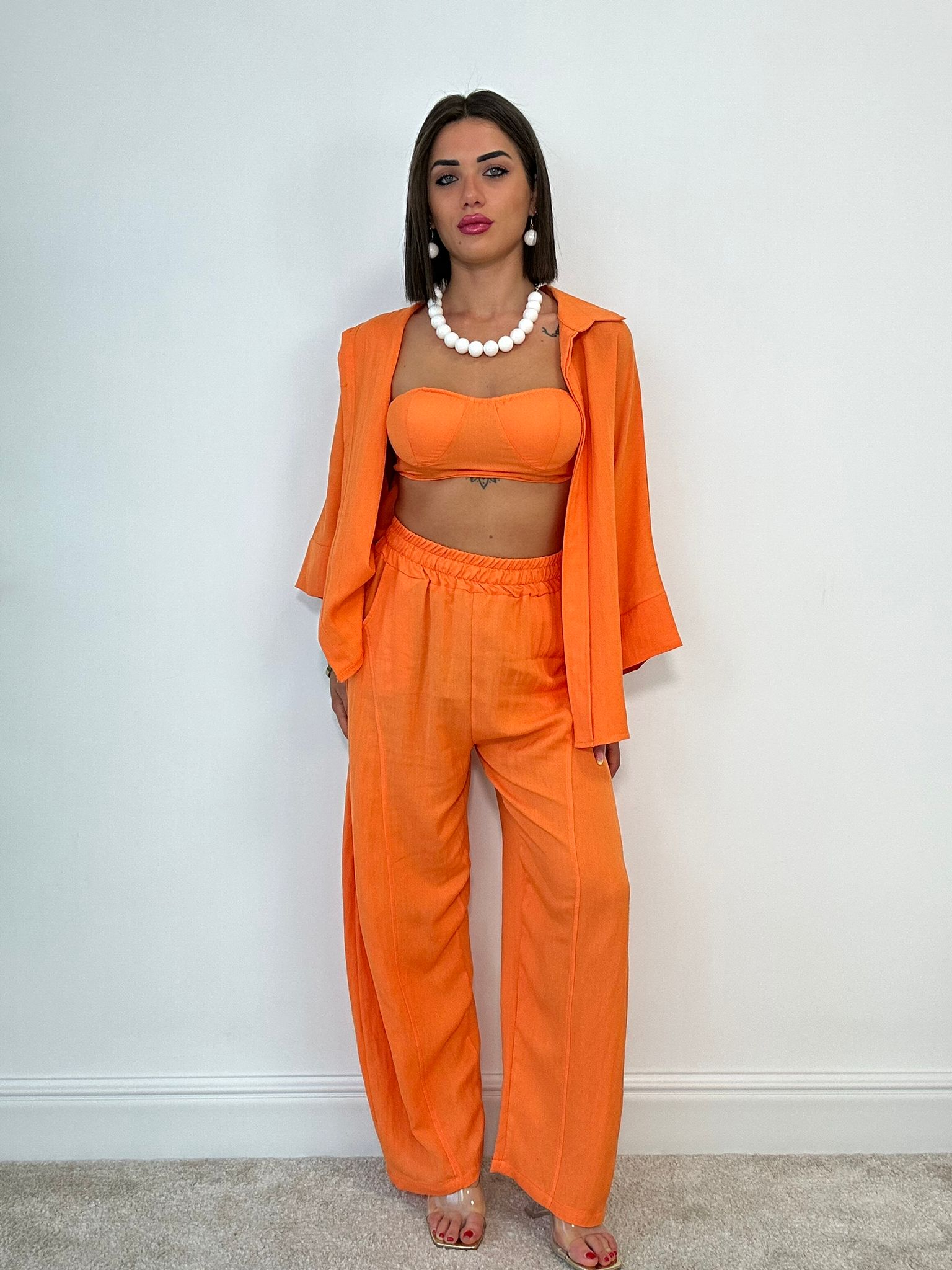 Coordinato Miami (Camicia + Top + Pantalone) Arancio