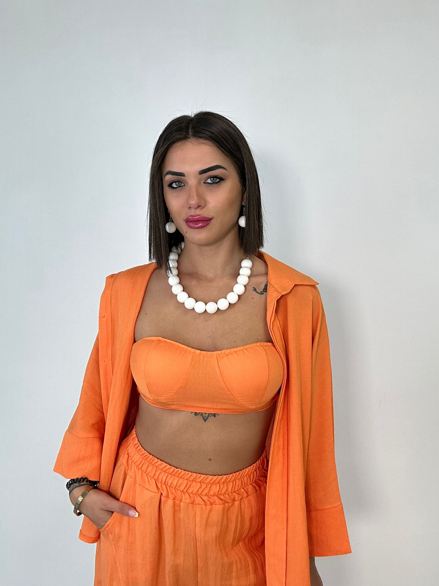 Coordinato Miami (Camicia + Top + Pantalone) Arancio