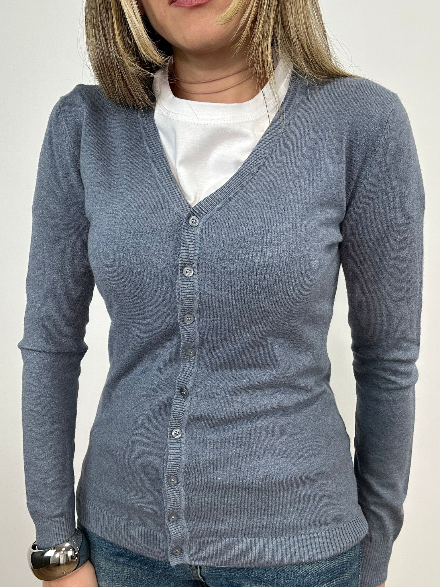 Cardigan con bottoni - Avio