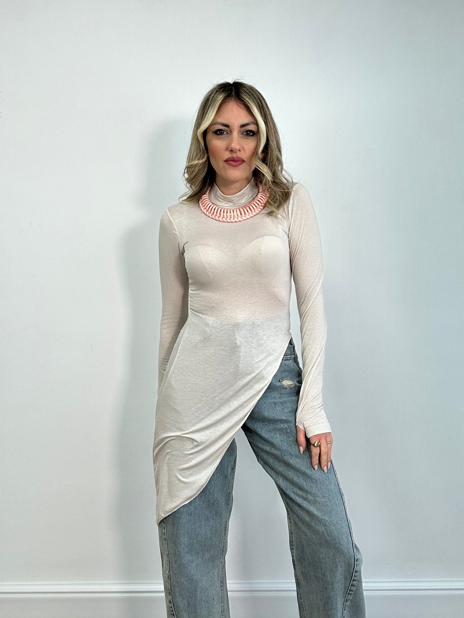 Maglia asimmetrica 14612- Beige