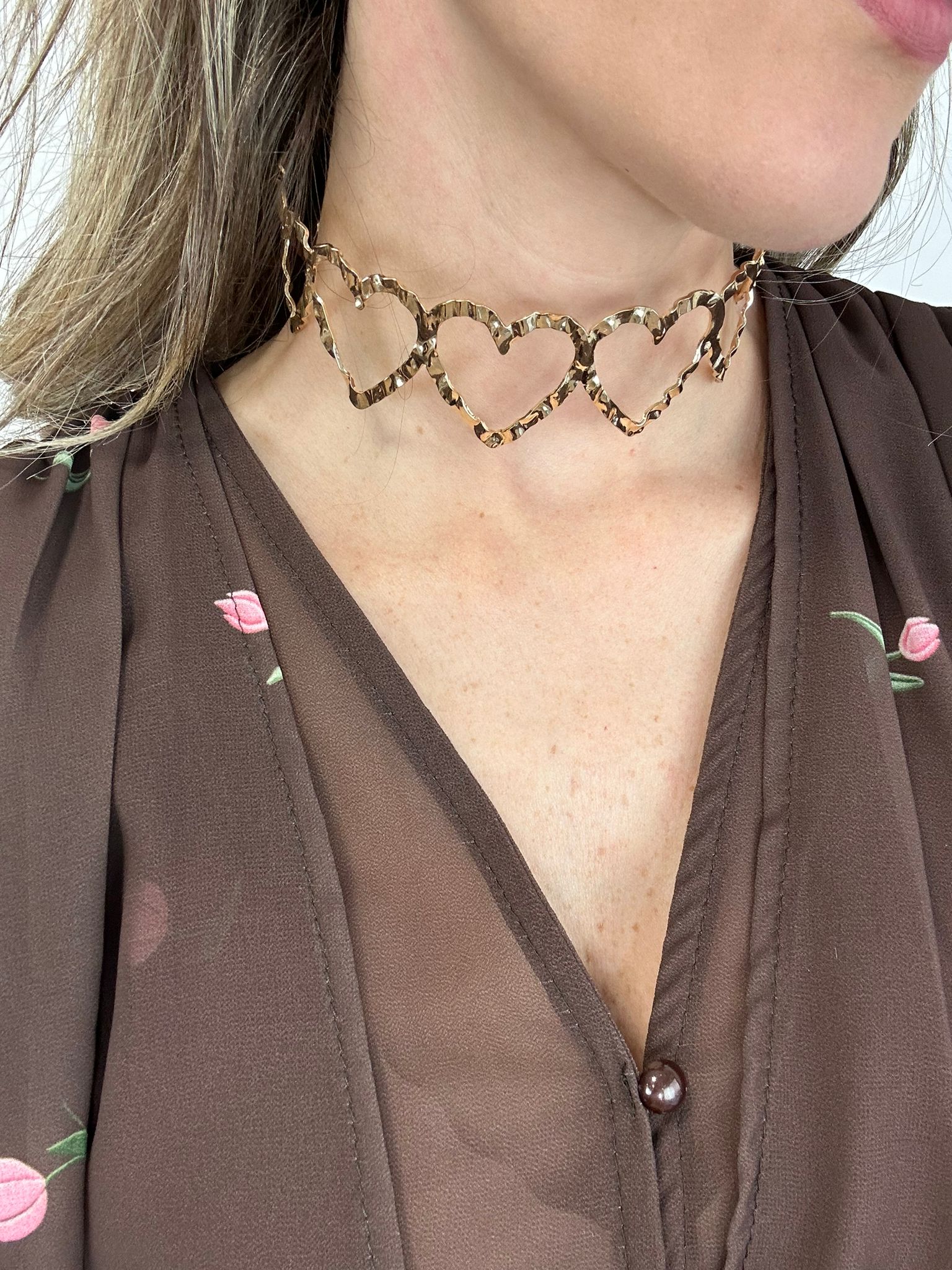 Collana choker a cuori - Dorata