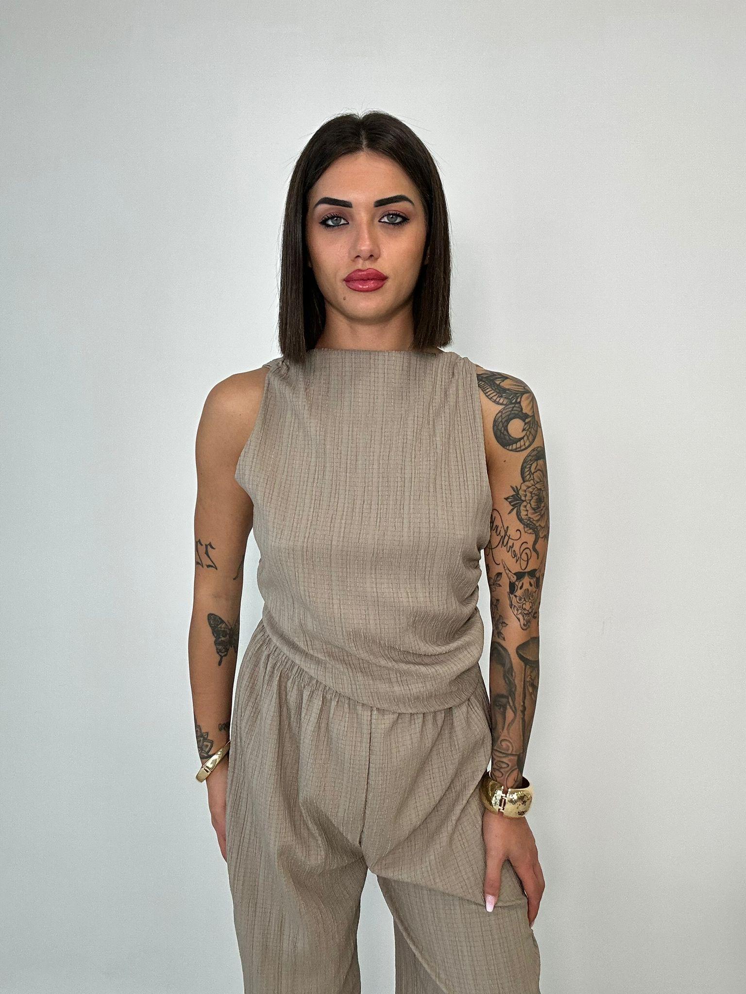 Coordinato M12414 (Top + Pantalone) Fango