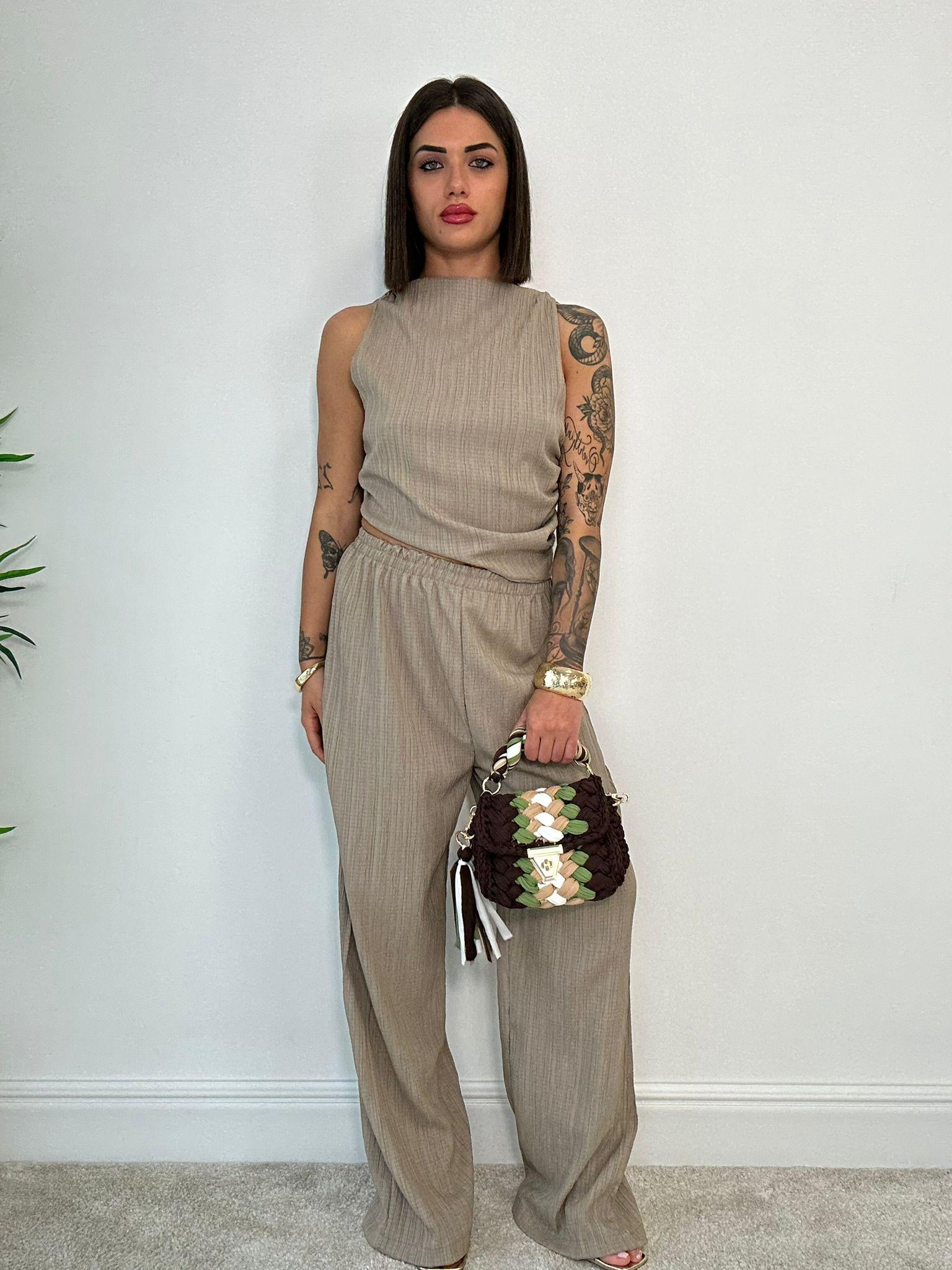 Coordinato M12414 (Top + Pantalone) Fango