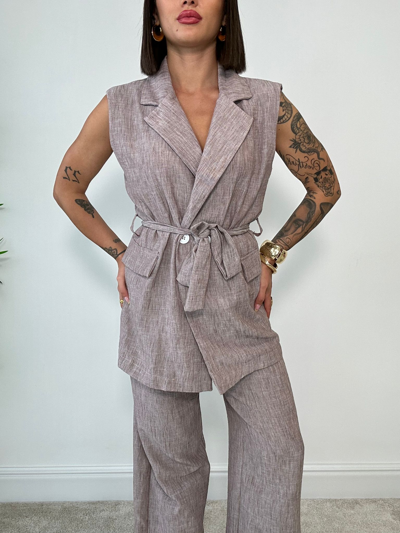 Coordinato Kyoto (Blazer Smanicato + Pantalone) Tortora