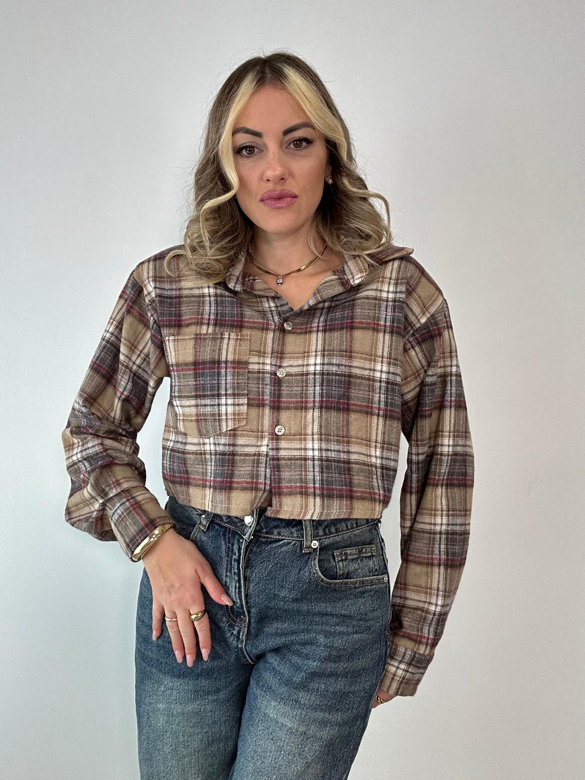 Camicia Scozzese crop 25735 - Beige