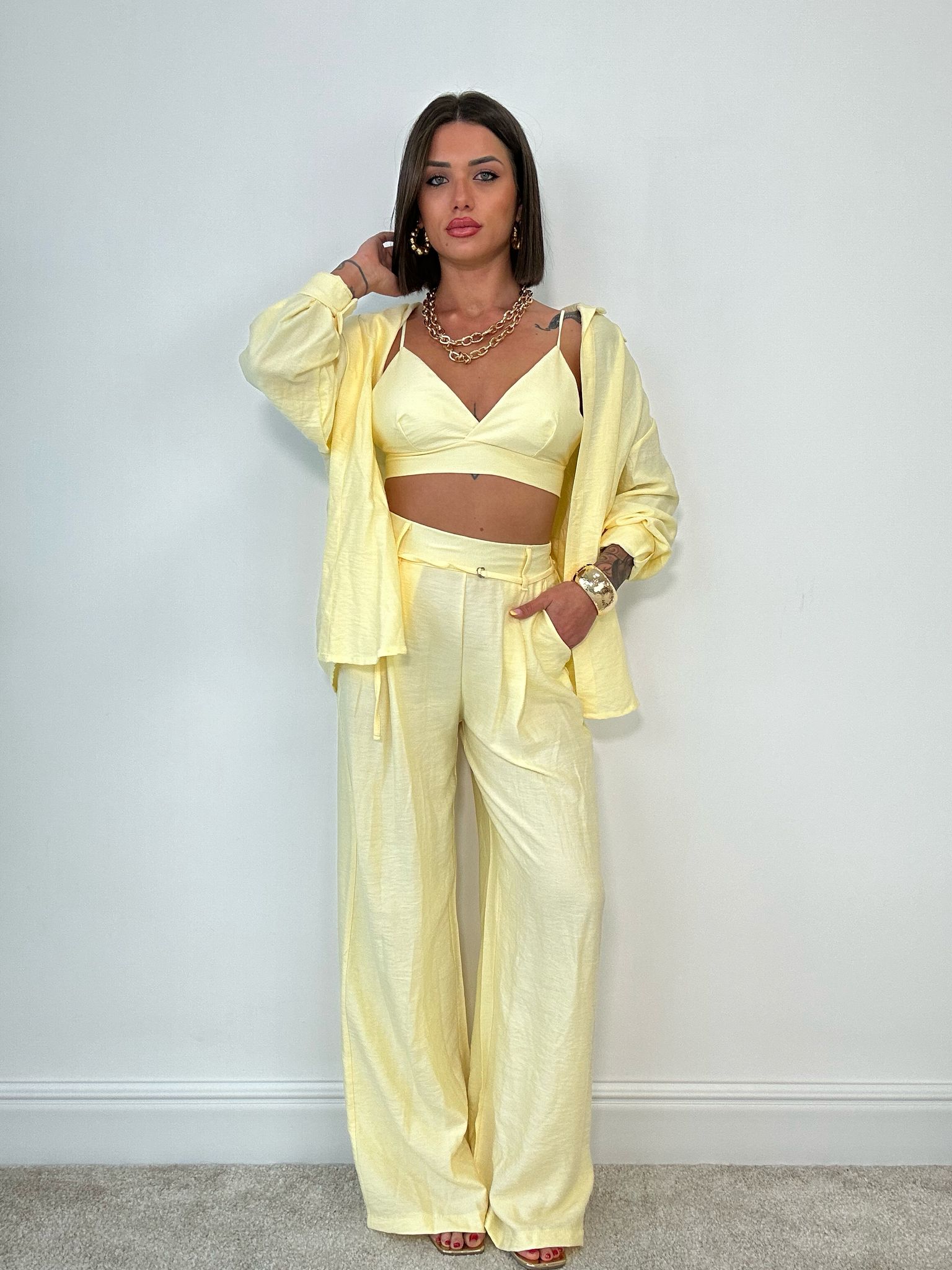 Coordinato Lisbona (Camicia + Bralette + Pantalone) Giallo