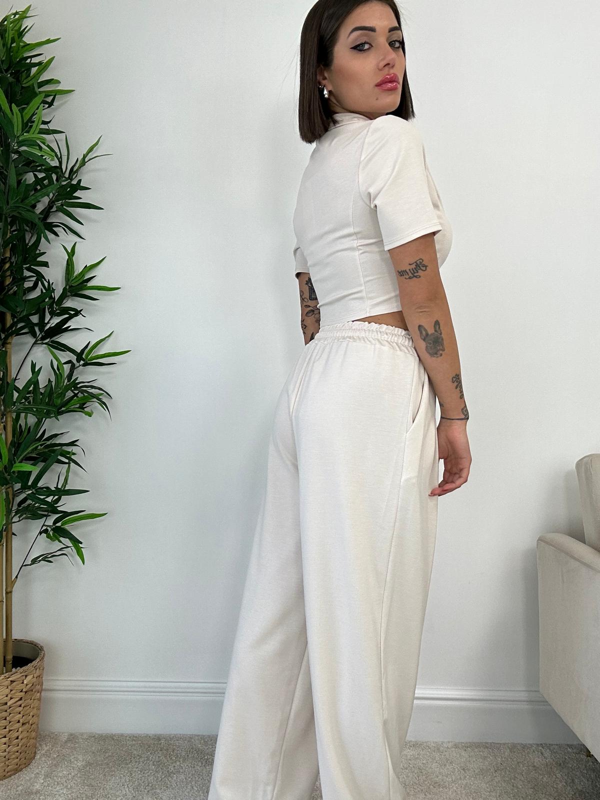 Ensemble survêtement Brenda (sweat-shirt court + pantalon) Crème