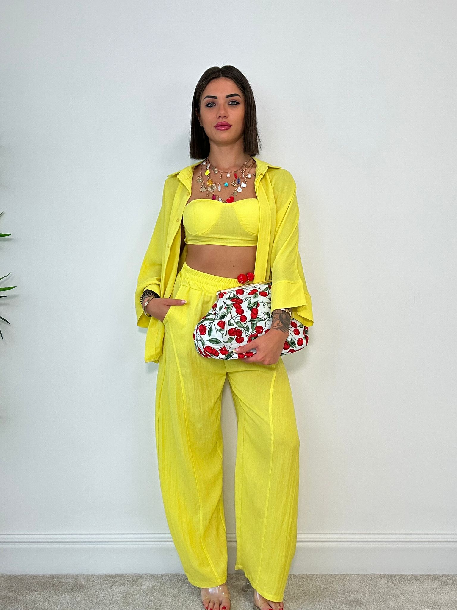 Coordinato Miami (Camicia + Top + Pantalone) Giallo