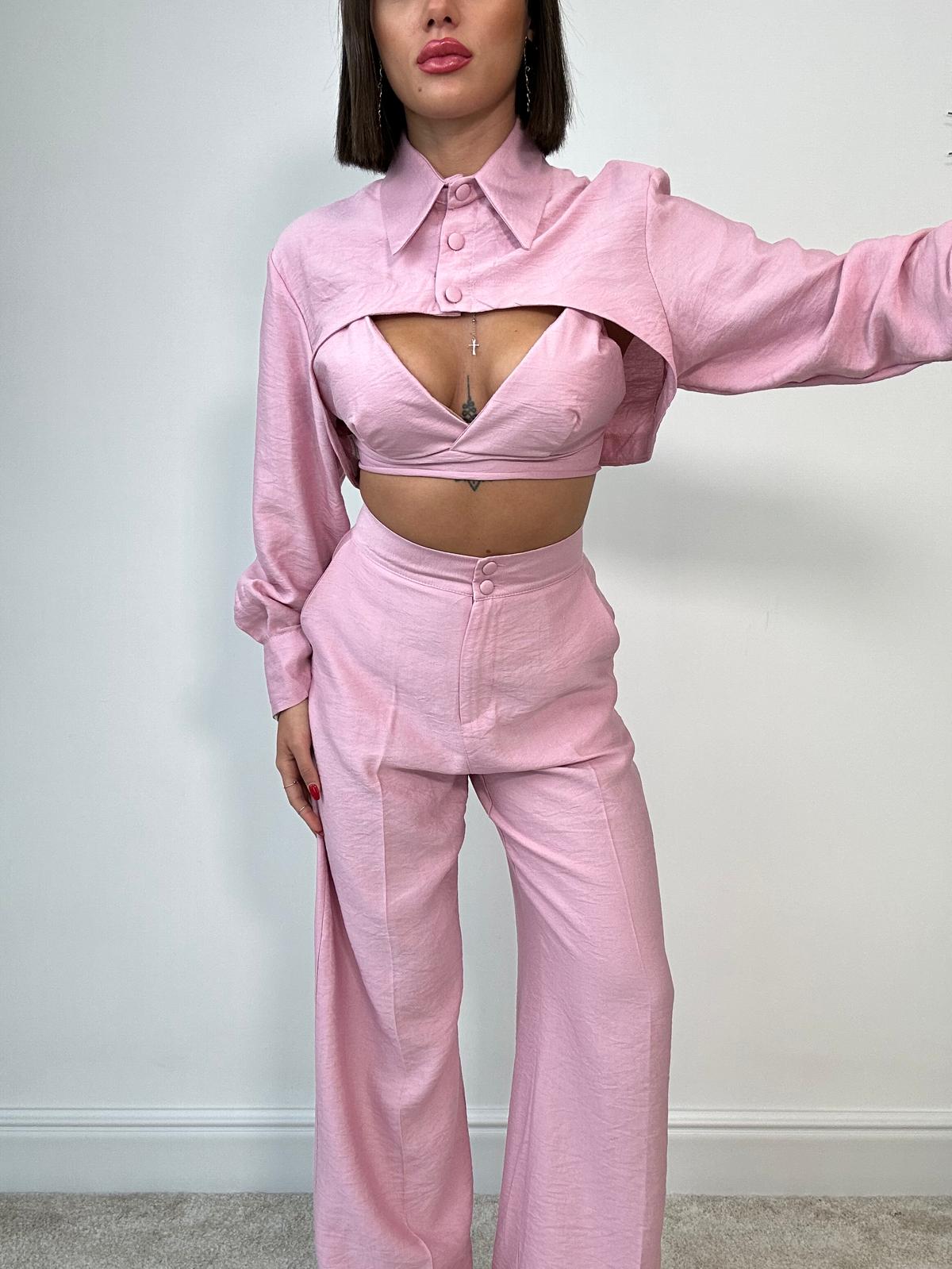 Coordinato Malibù (Camicetta Crop + Bralette + Pantalone) Rosa