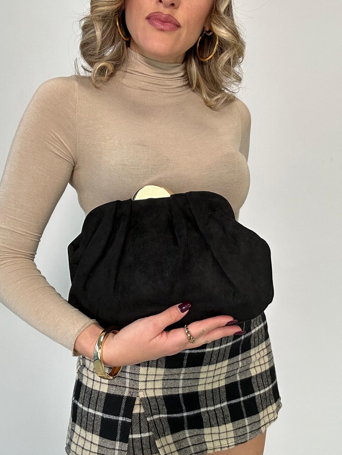 Pochette con gancetto oro - Nero