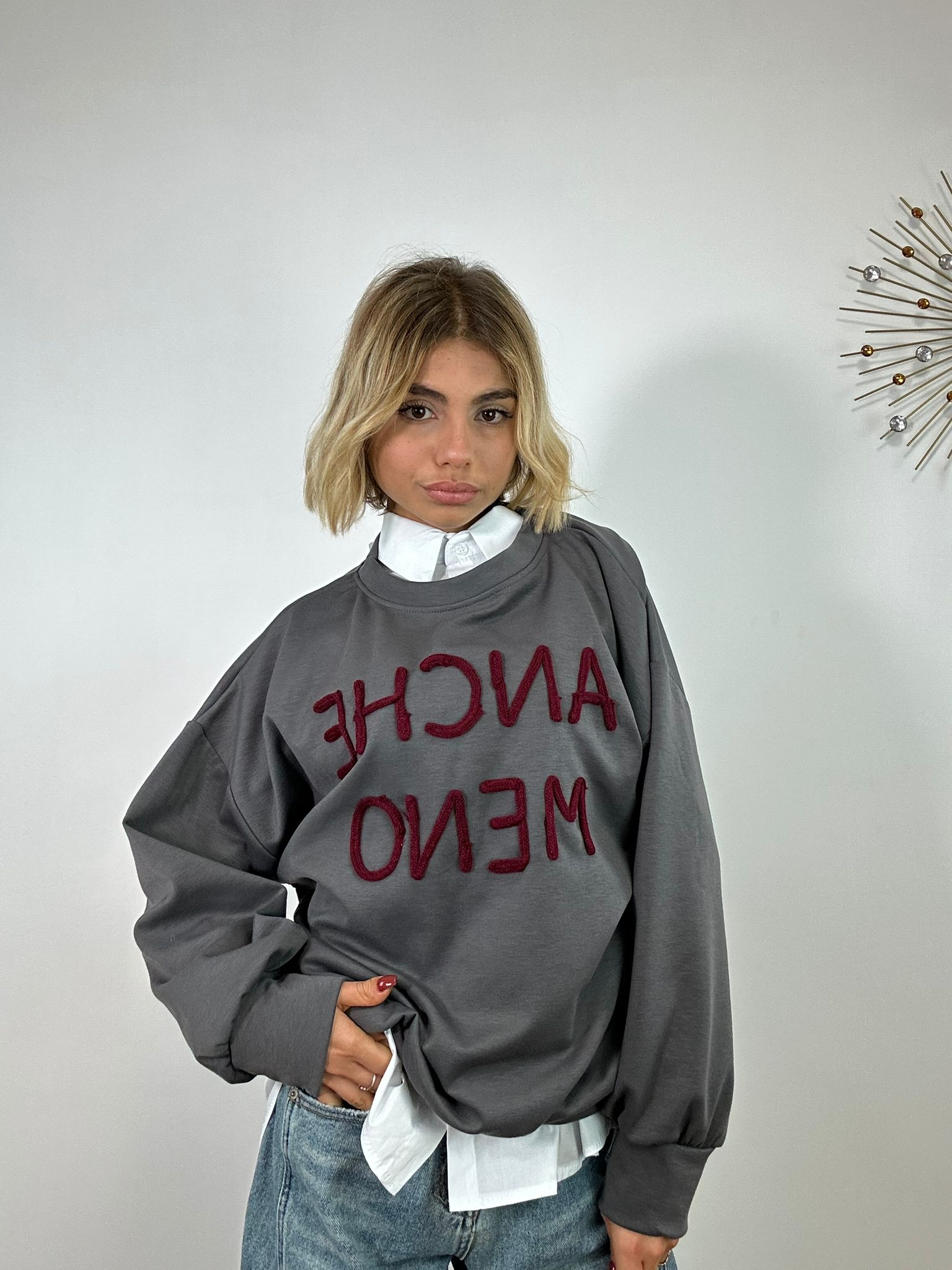 Felpa "Anche Meno" M6023 - Grigio