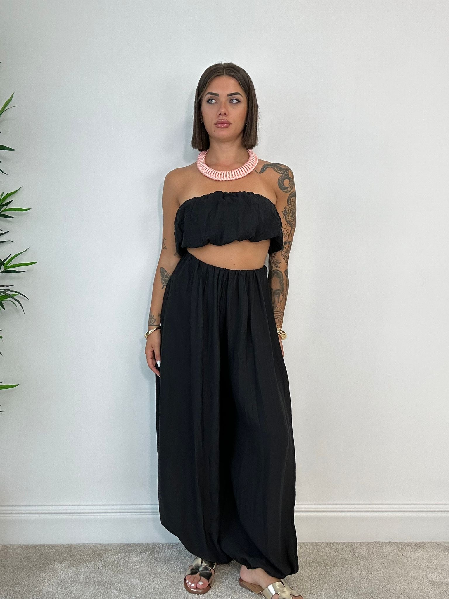 Coordinato Alexia (Top a fascia + Pantalone) Nero