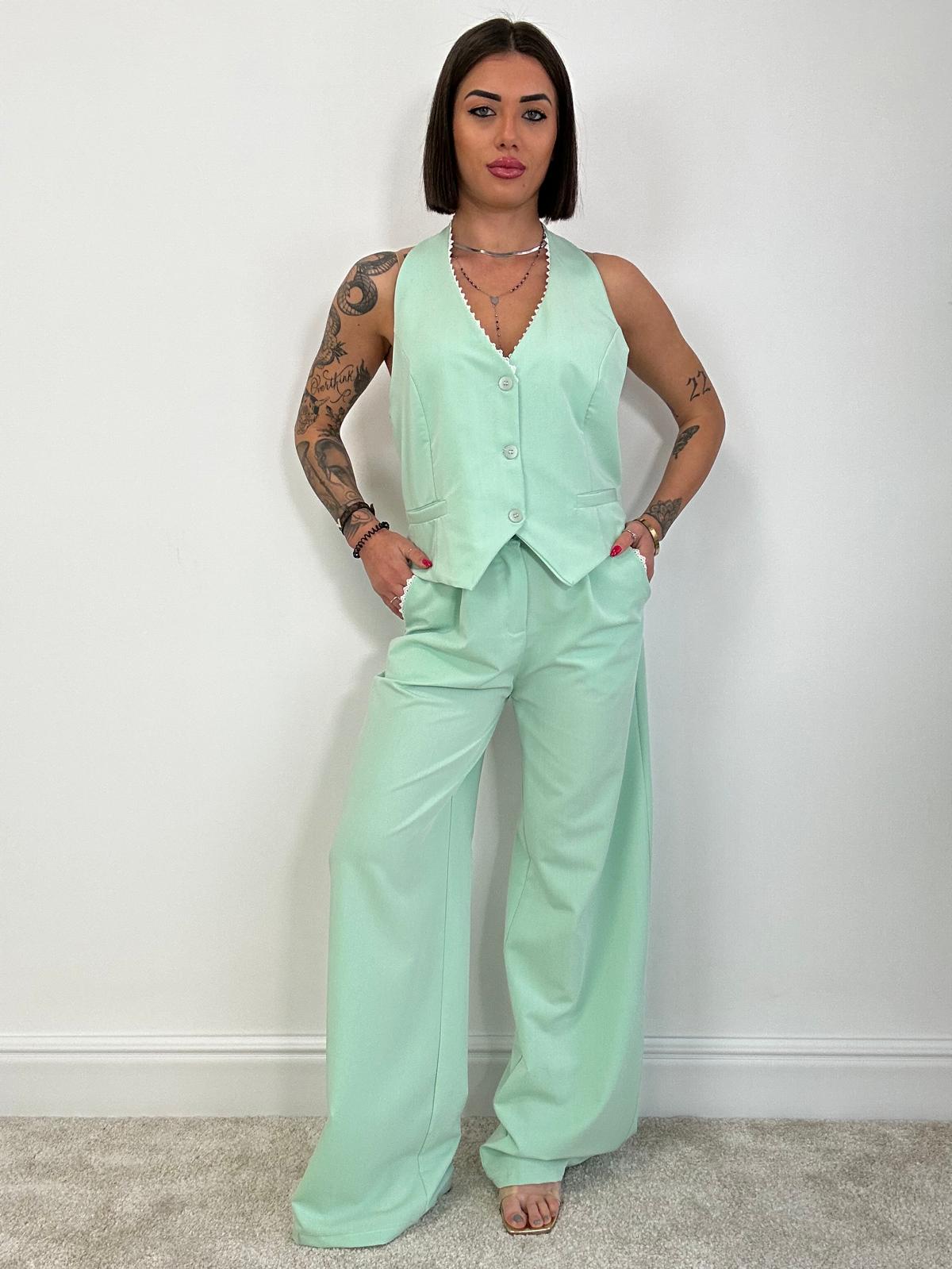 Tailleur Havana (Blazer Crop + Gilet + Pantalone) Verde Acqua