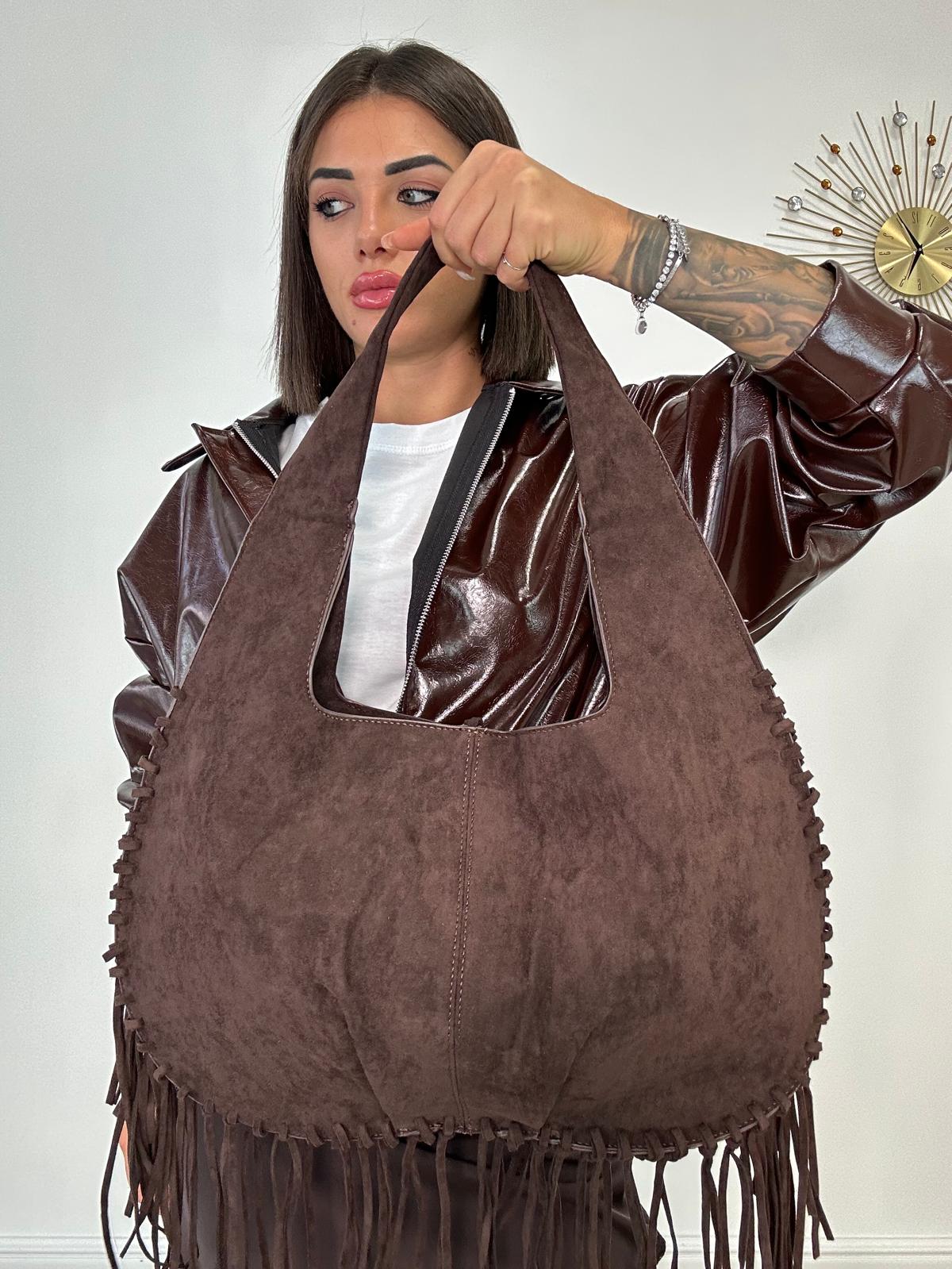 Borsa Grande con Frange - Coffee