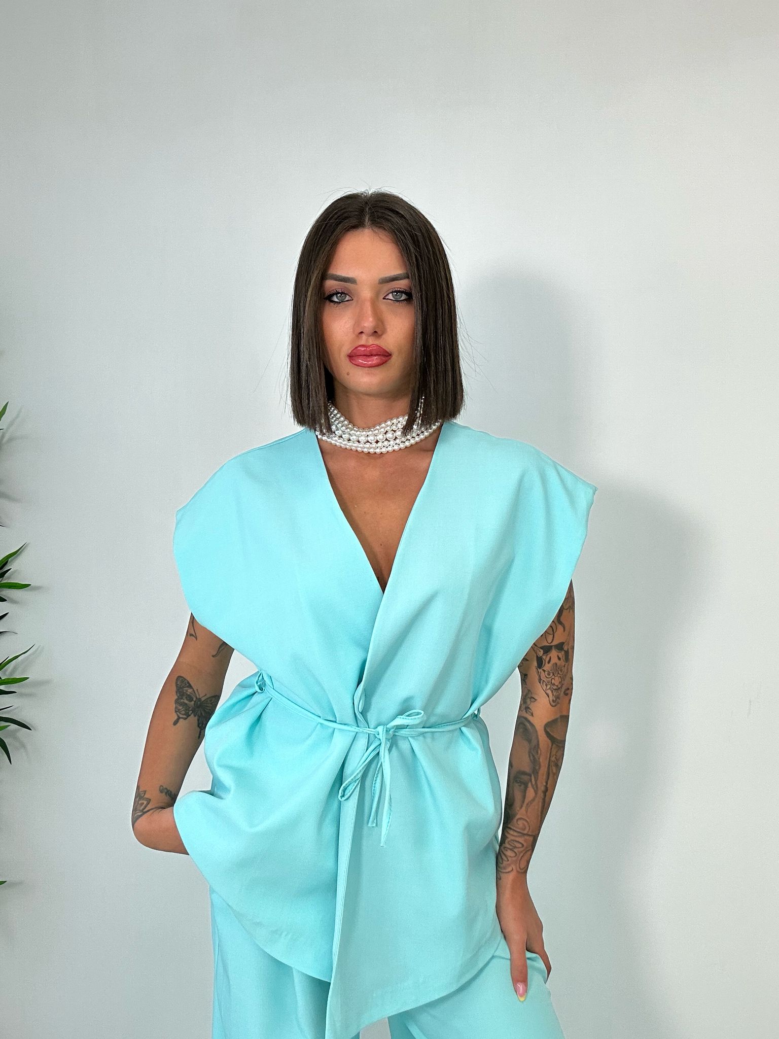 Coordinato Malaga (Giacca Smanicata+ Pantalone) Verde Acqua