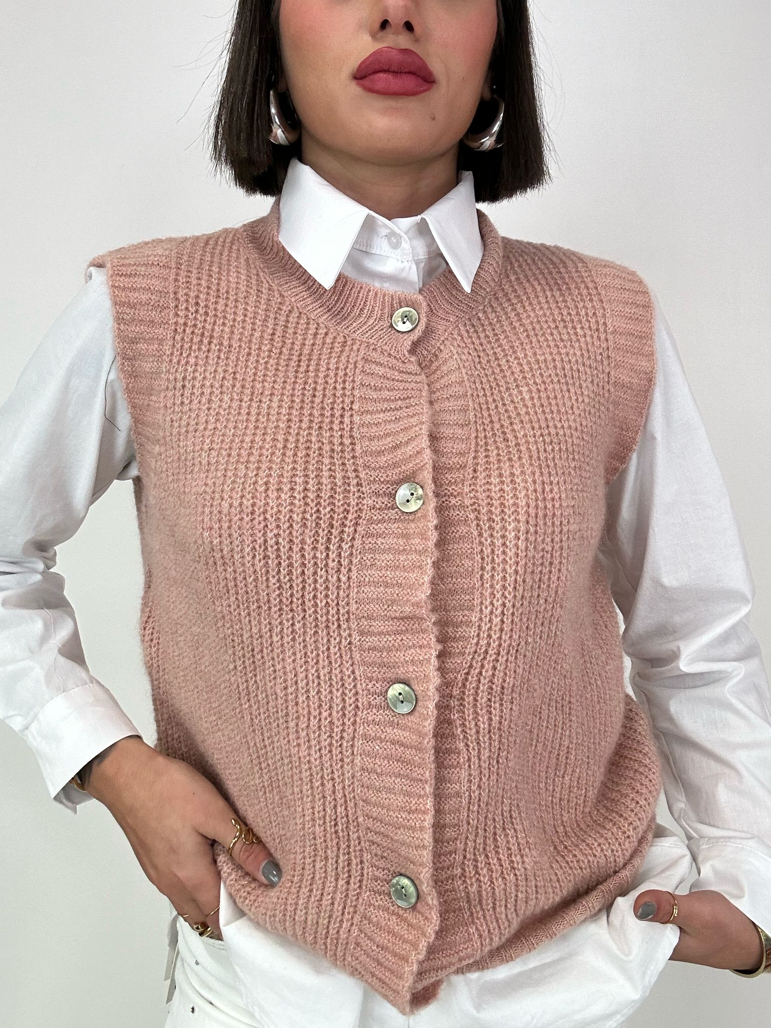 Gilet sans manches à boutons - Rose antique