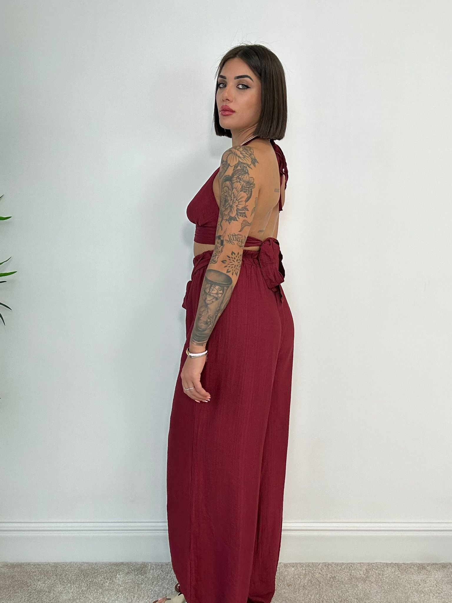 Coordinato Anastasia (Top + Pantalone) Bordeaux