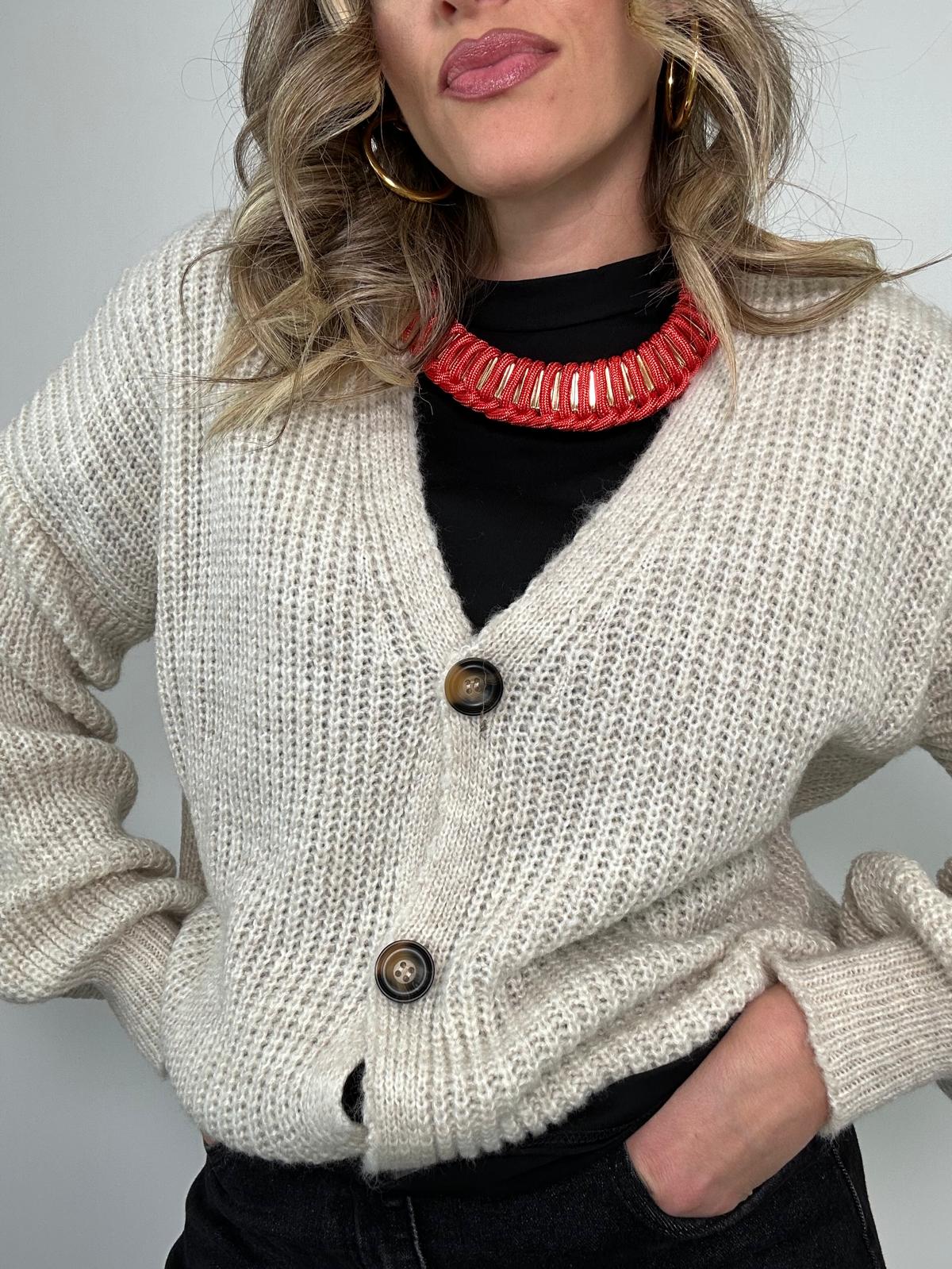 Cardigan 1276 con bottoni - Beige