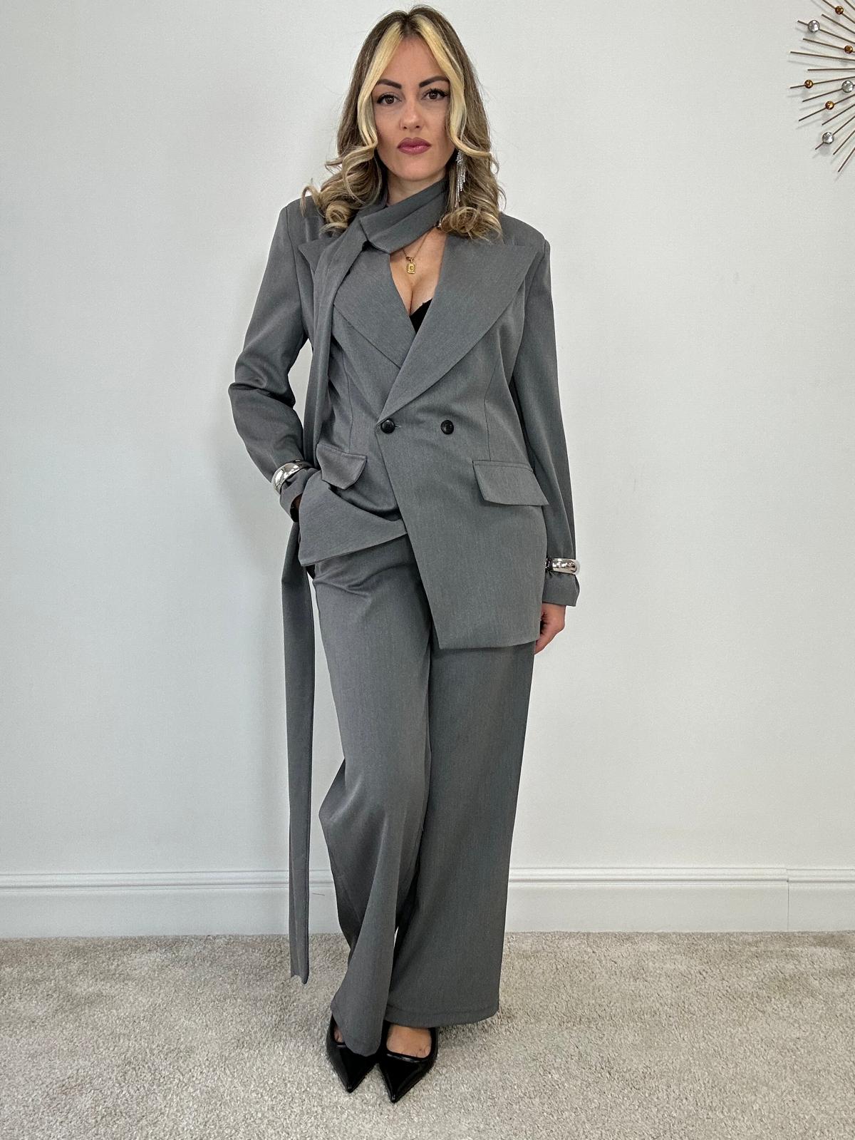 Tailleur 2612 (Blazer con foulard + Pantalone) Grigio