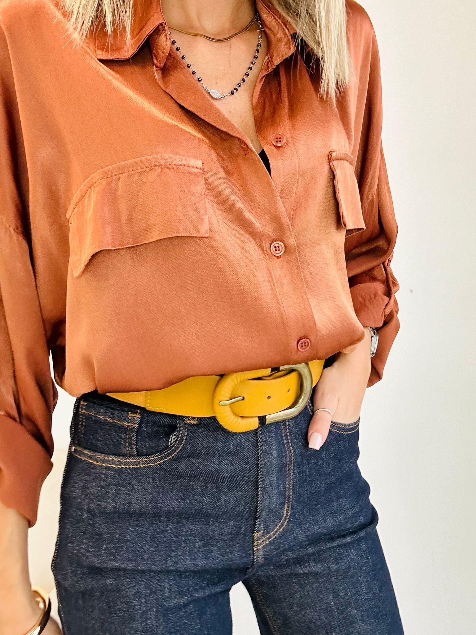 Ceinture avec taille élastique - Moutarde