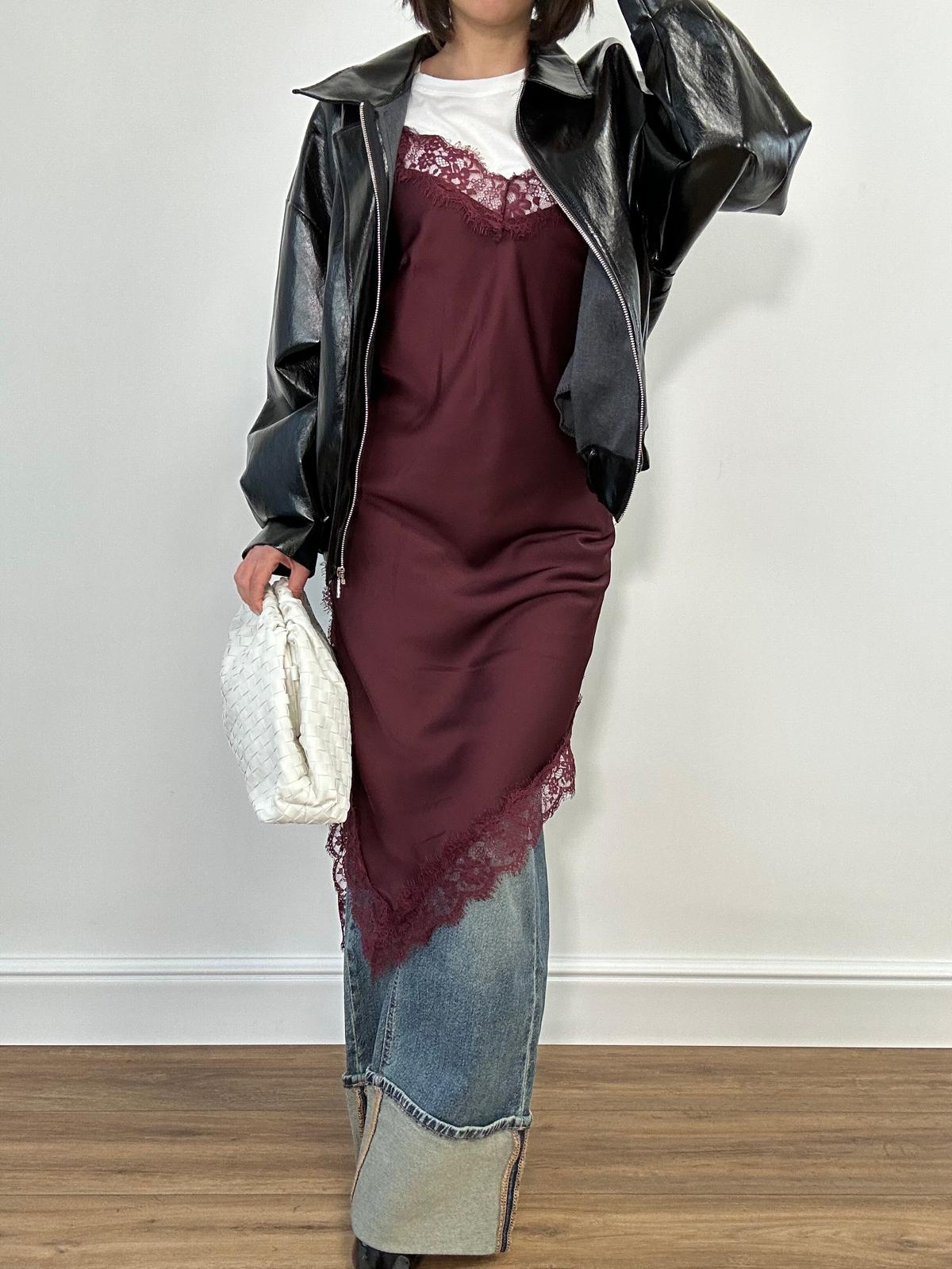 Abito con ricamo in piazzo 7895 - Bordeaux