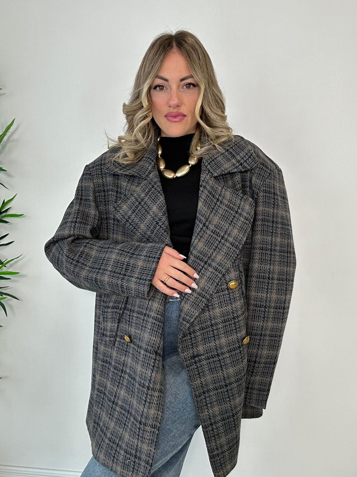 Giacca a Cappotto Pied De Poule 6377 - Fondo Grigio