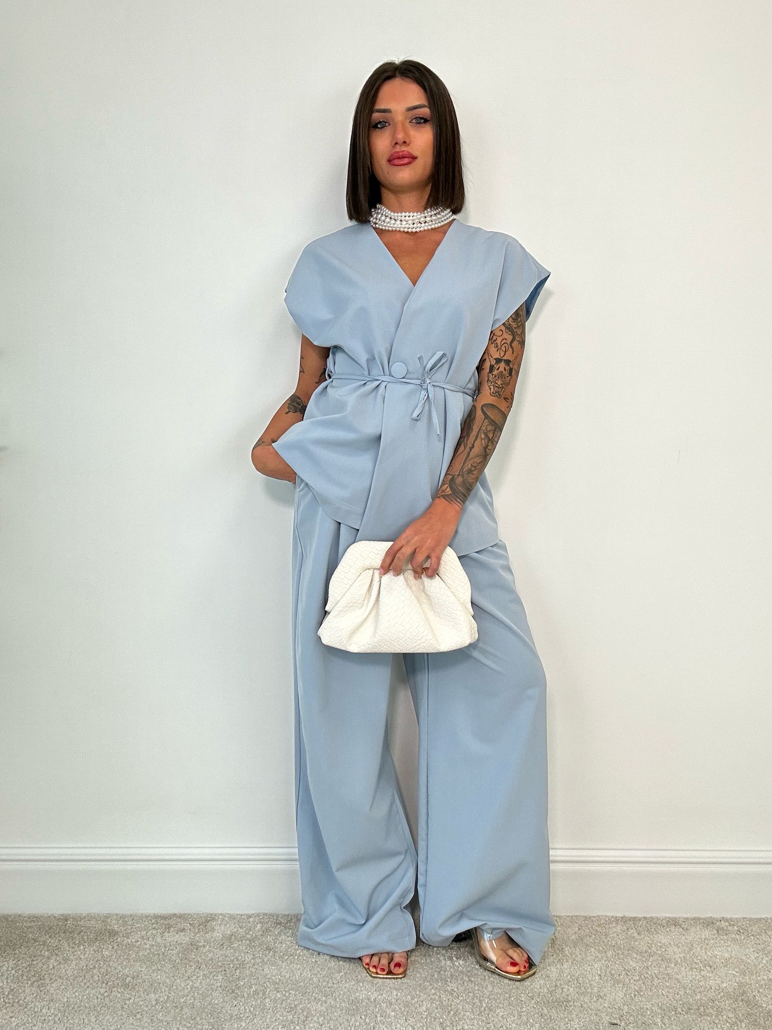 Coordinato Malaga (Giacca Smanicata+ Pantalone) Azzurro Polvere