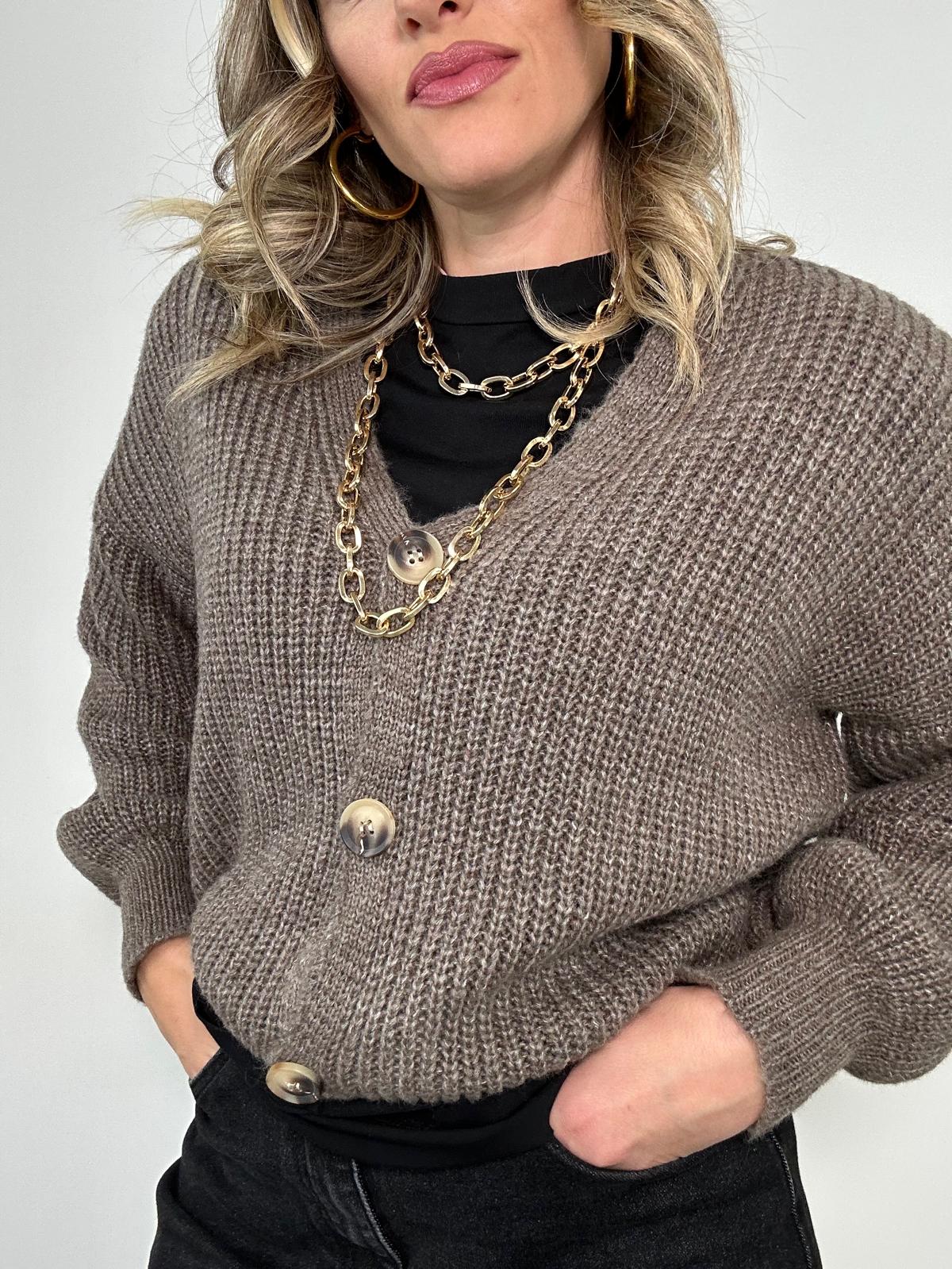 Cardigan 1276 con bottoni - Fango