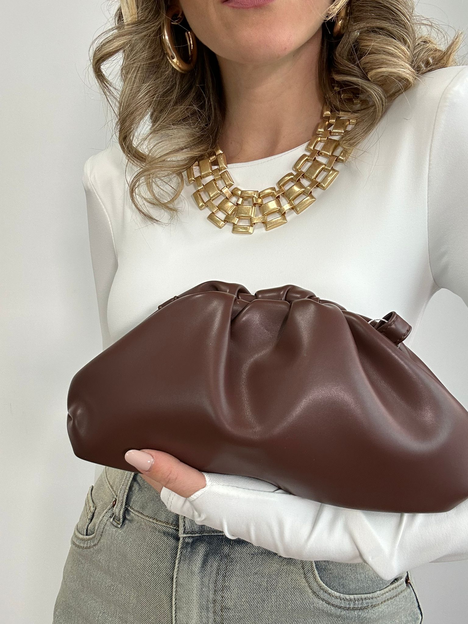 Borsa clutch in ecopelle RA2127 - Marrone