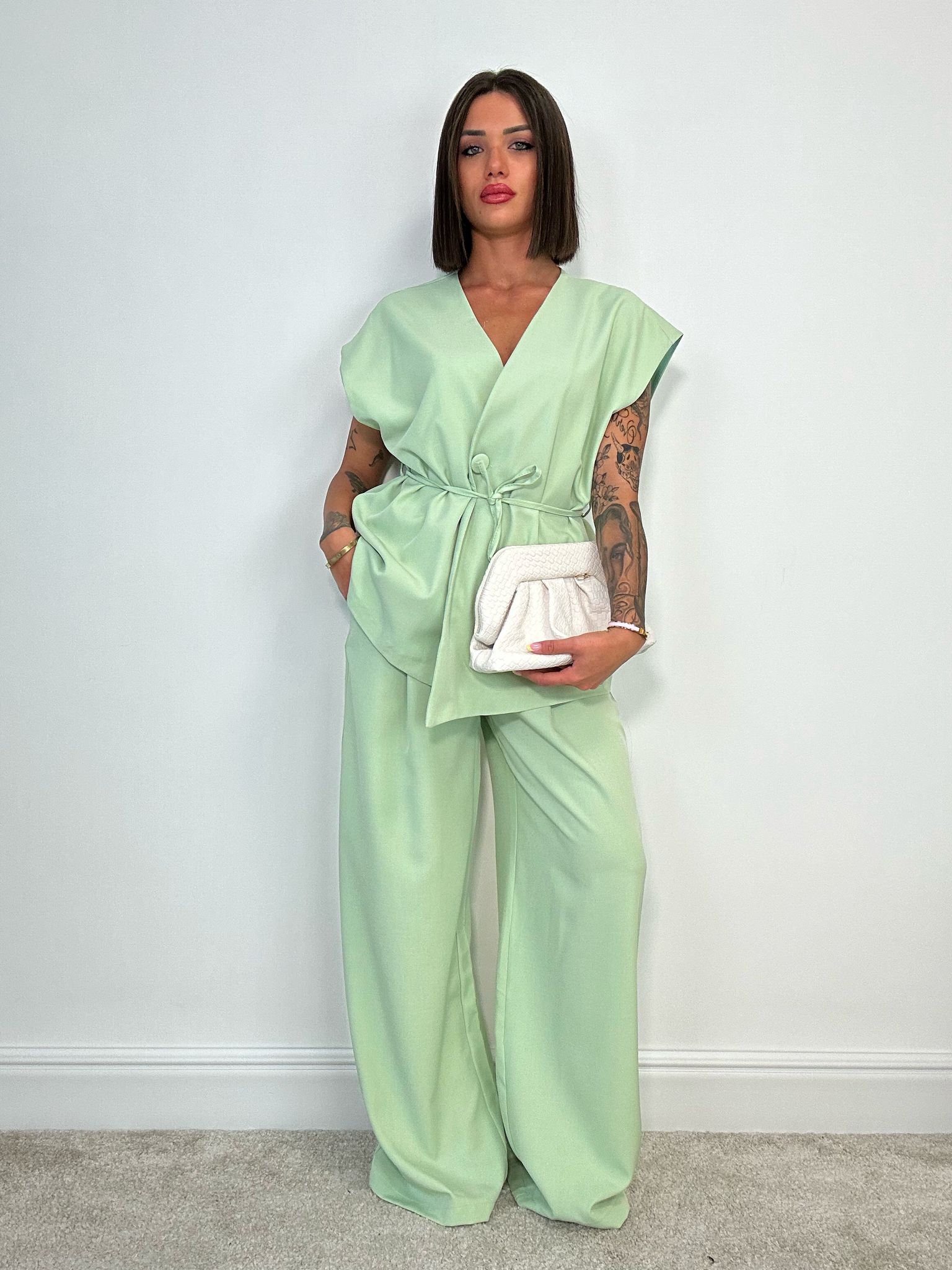 Coordinato Malaga (Giacca Smanicata+ Pantalone) Verde Chiaro