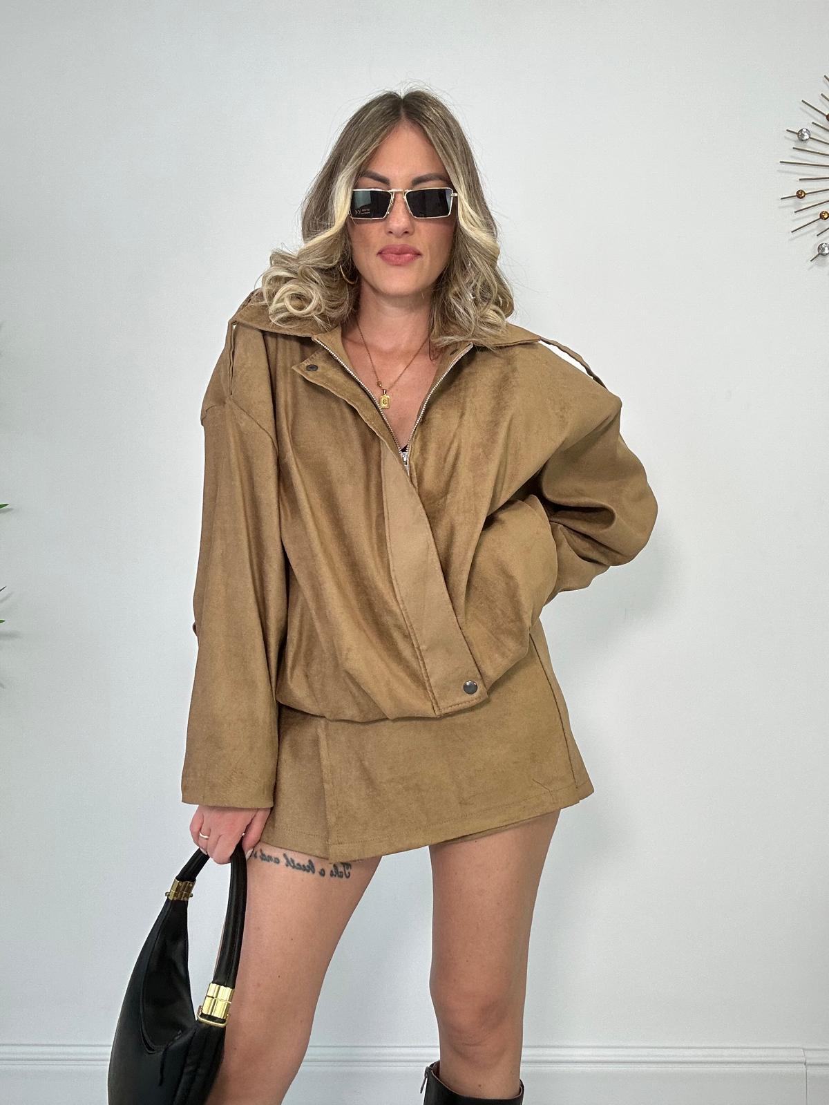 Gonna pantaloncino effetto camoscio - Camel