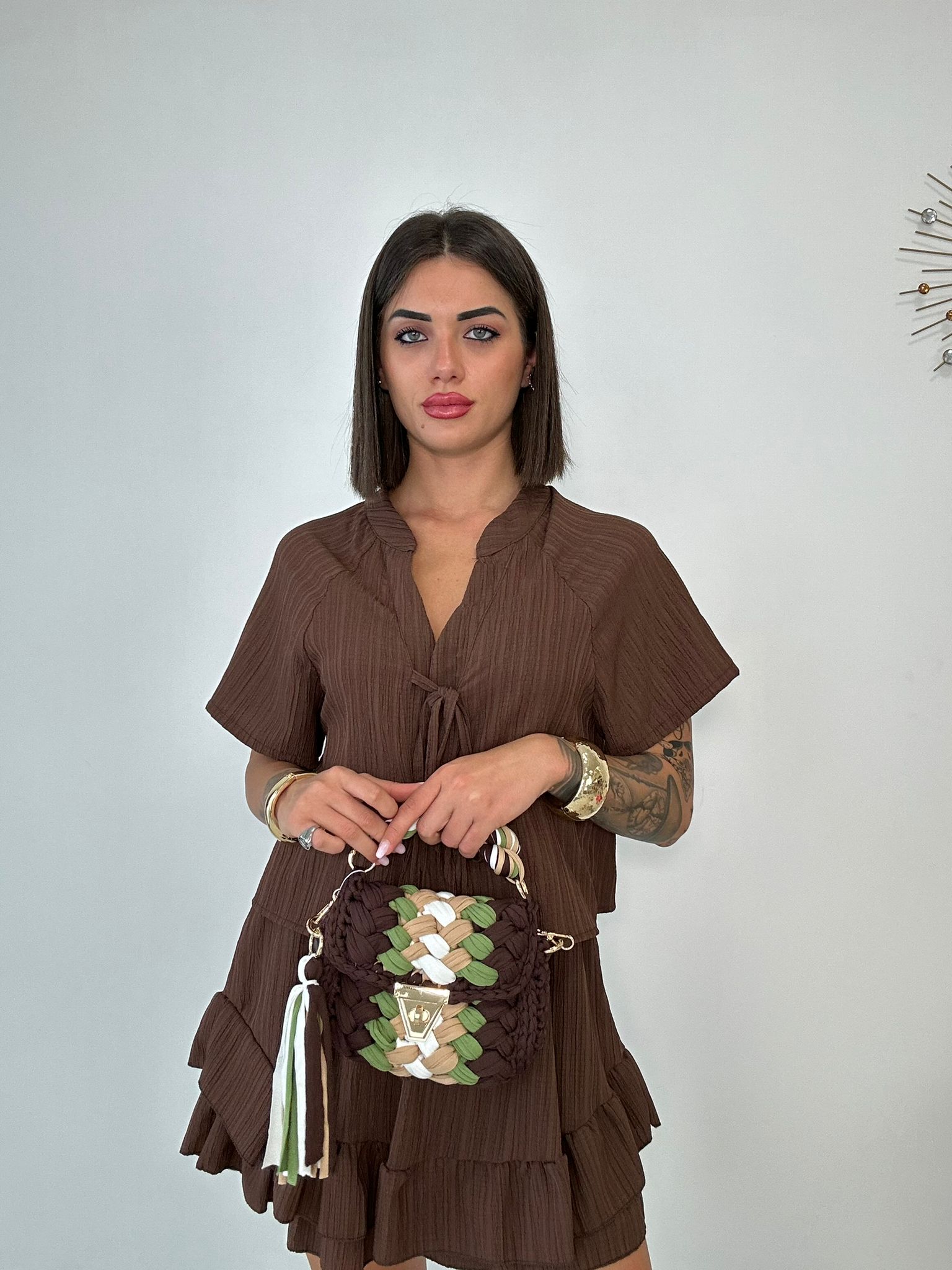 Coordinato Marta (Camicetta + Pantaloncino) Marrone
